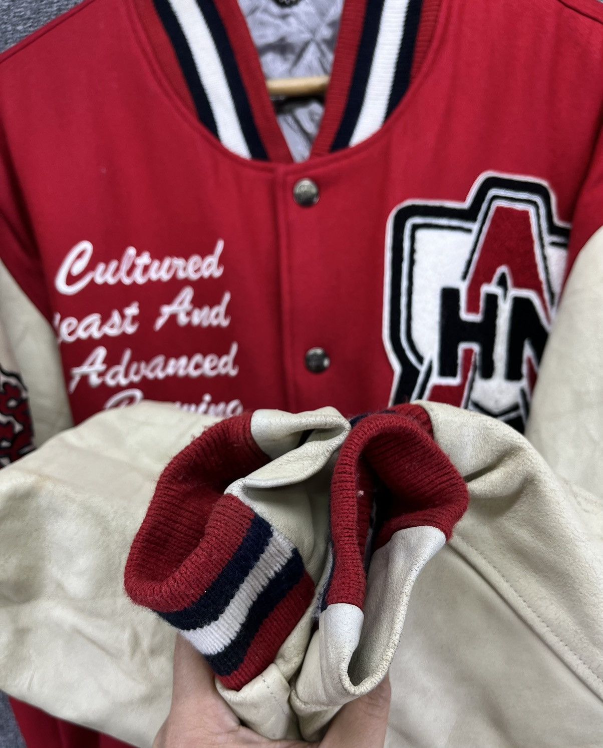 Japanese Brand Vintage Asahi Honnama Rare Wool Varsity Leather Jacket Size US M / EU 48-50 / 2 - 11 Thumbnail