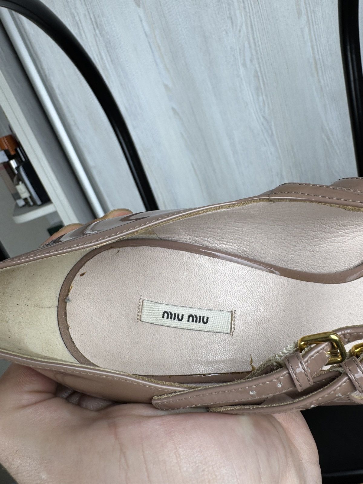 Miu Miu Miu Miu Nude Patent Leather Sandals Heels In Size 39.5 Size US 9.5 / IT 39.5 - 15 Thumbnail