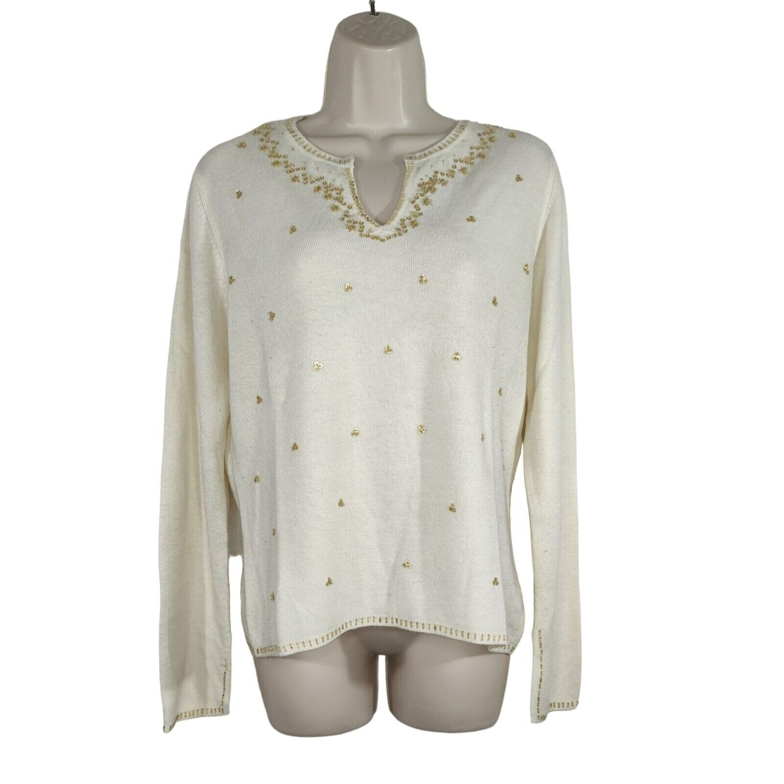 Vintage Vintage Ambra Pullover V-neck Sweater Women Size PL Cream Size L / US 10 / IT 46 - 1 Thumbnail