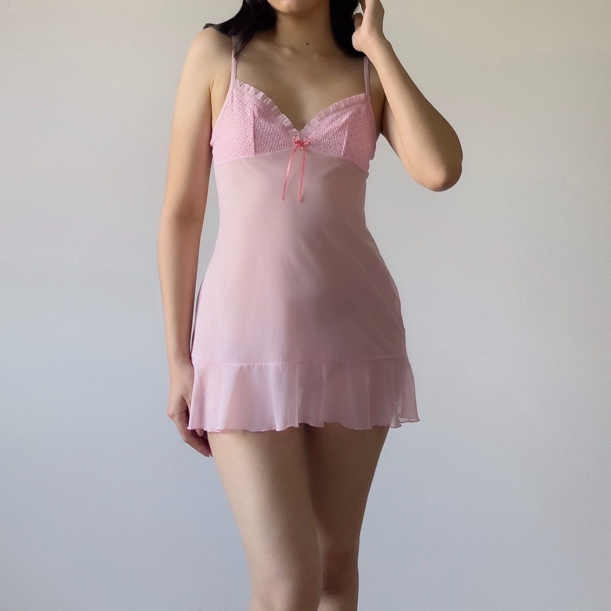 Victoria's Secret Vintage Pink Mesh Sheer Mini Slip Dress (S-M) Size M / US 6-8 / IT 42-44 - 3 Thumbnail