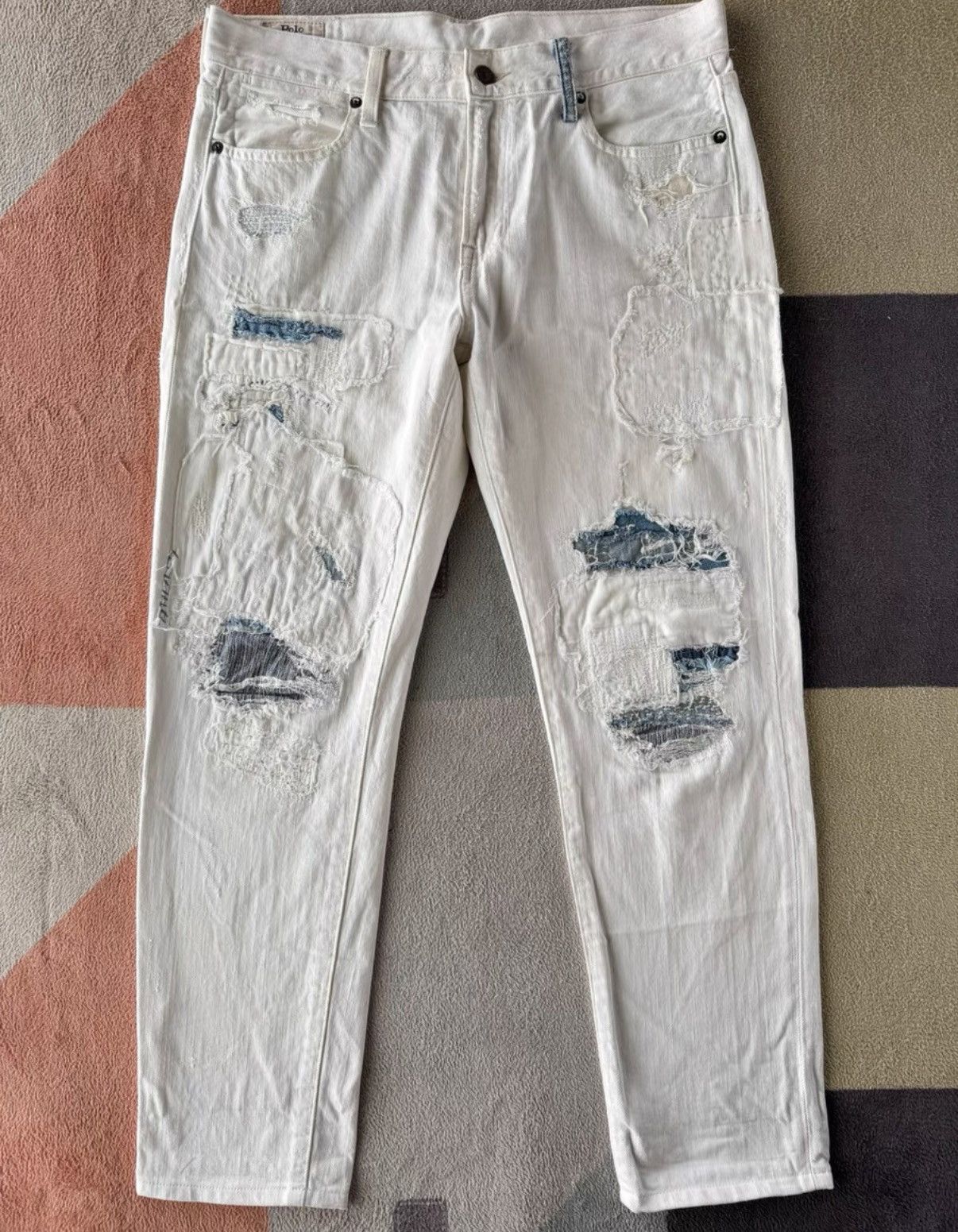 Polo Ralph Lauren Polo Ralph Lauren White Patch Distressed Jeans K22 Size US 27 - 1 Thumbnail