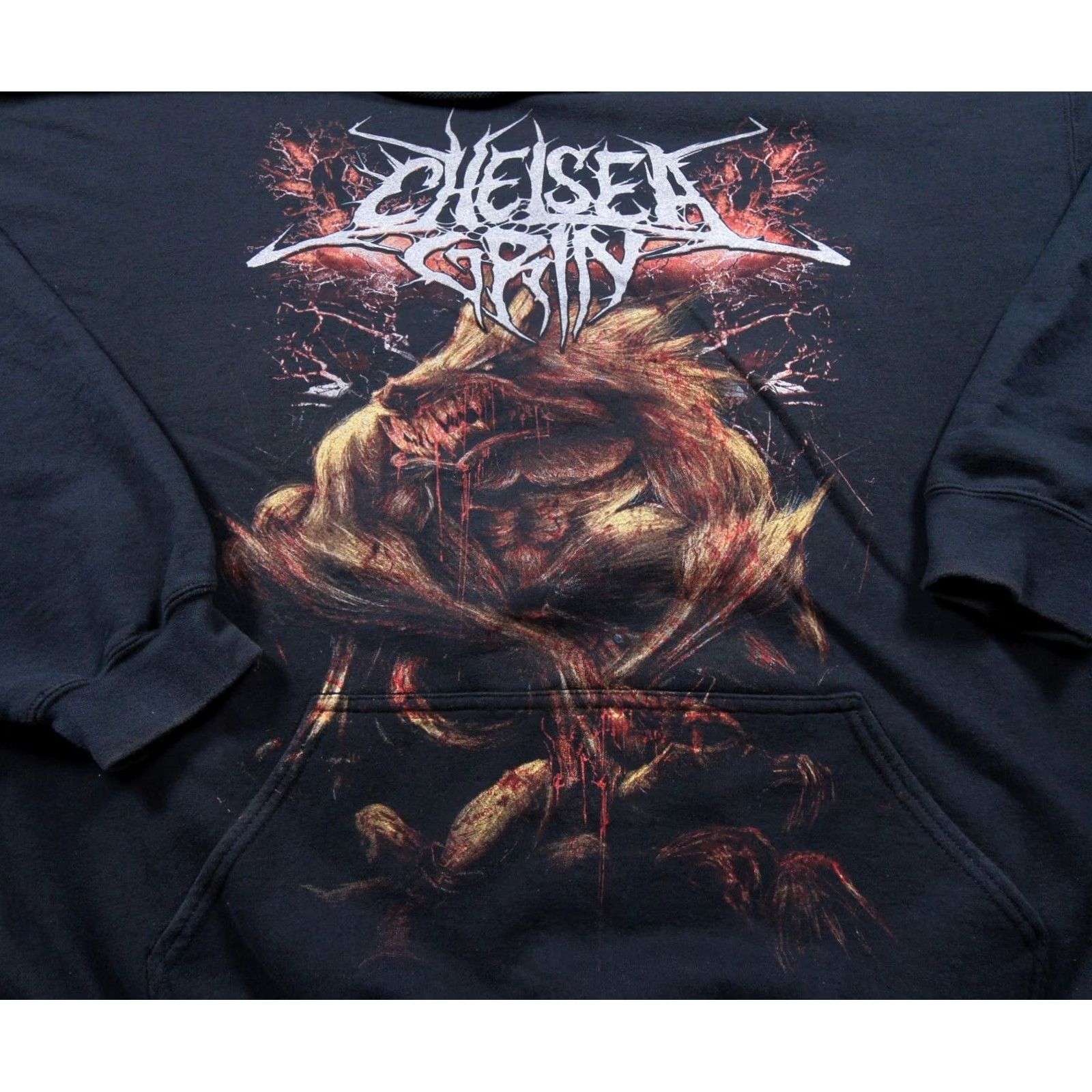 Gildan Vintage Chelsea Grin Hoodie Mens 2XL Black Pullover Sweatshirt Deathcore Band Hoodie Black Logo All Seasons Hooded Mens Size US XXL / EU 58 / 5 - 2 Thumbnail