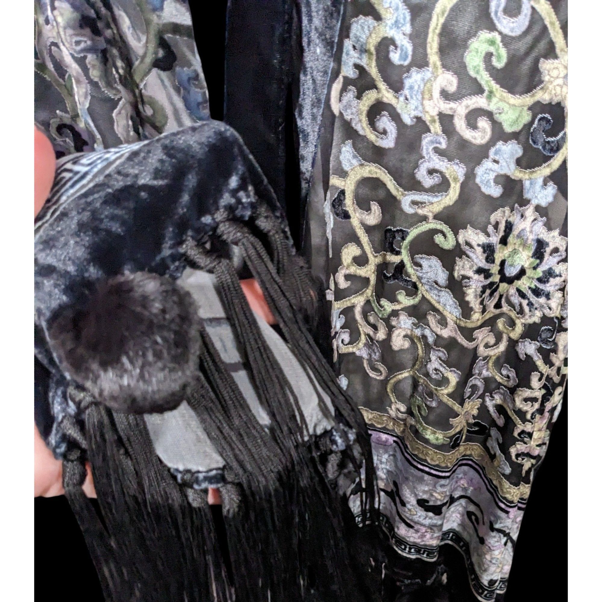 Other Vintage Fantasy Black And Pastel Velvet Burnout Scarf With F Size ONE SIZE - 5 Thumbnail