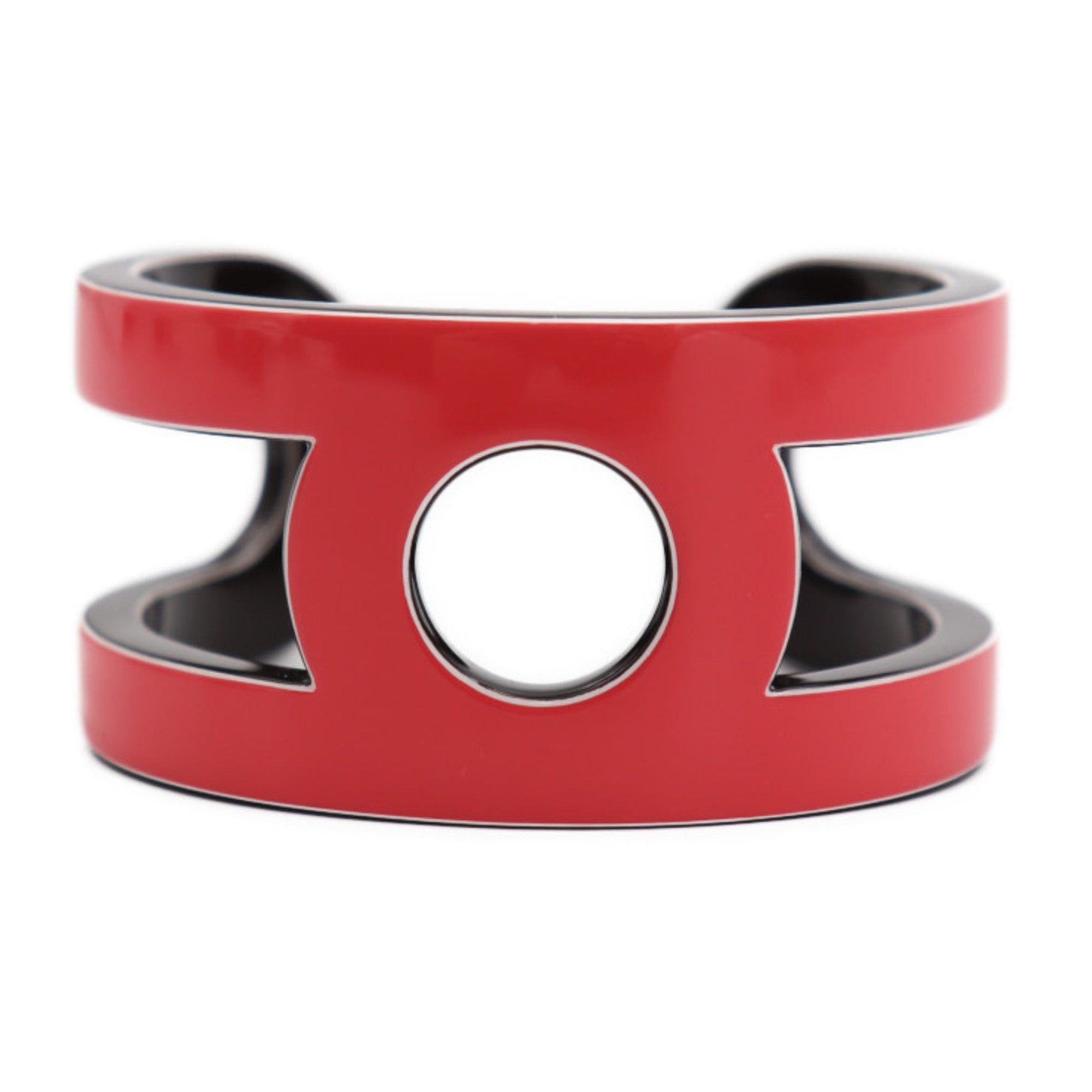 image of Hermes Variation Bangle Size S Lacquer Wood Pink Black Cuff Bracelet, Women's