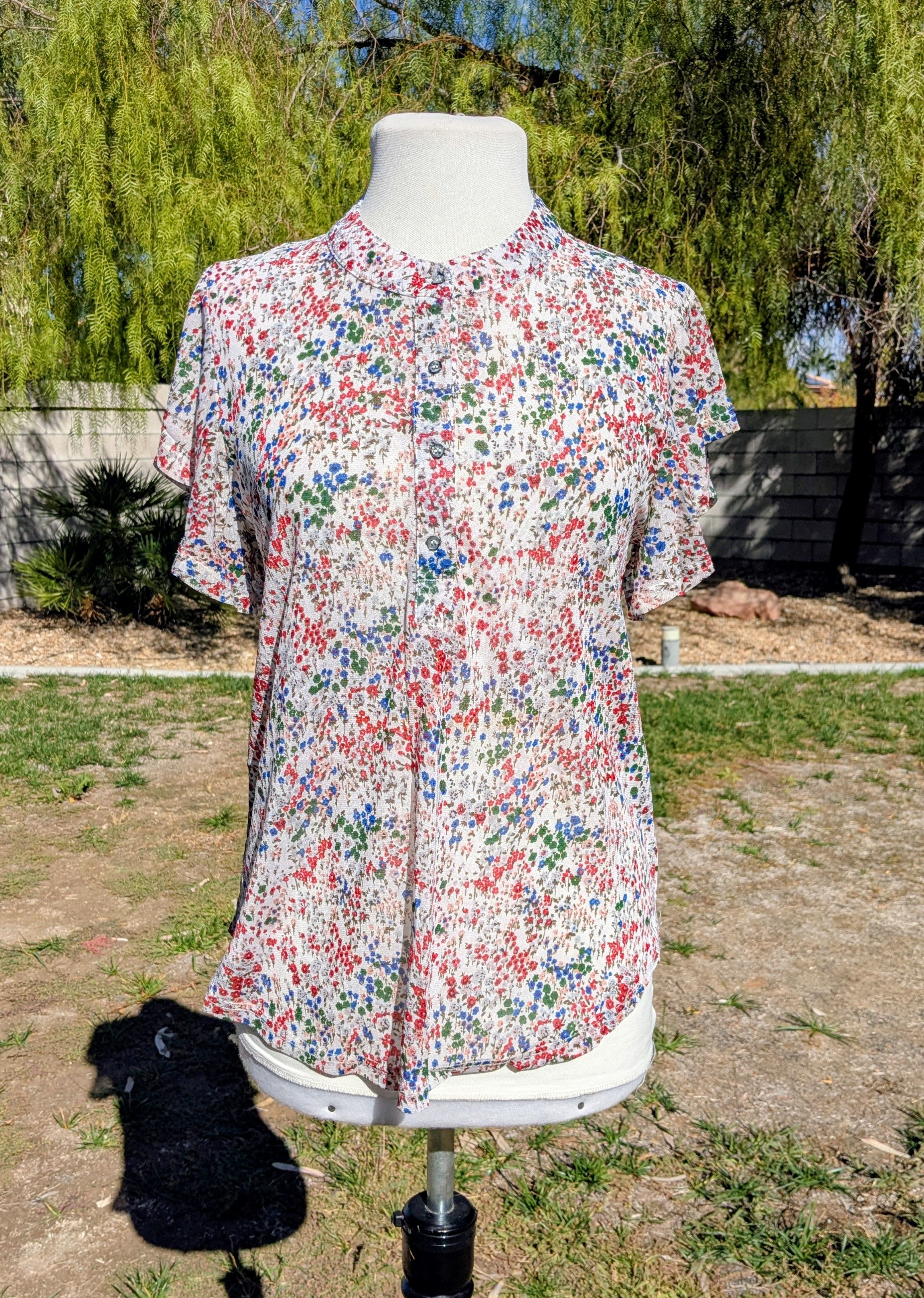 Other Amang NY Floral Print Sheer Flutter S/S Blouse Shirt Top Size M / US 6-8 / IT 42-44 - 1 Thumbnail