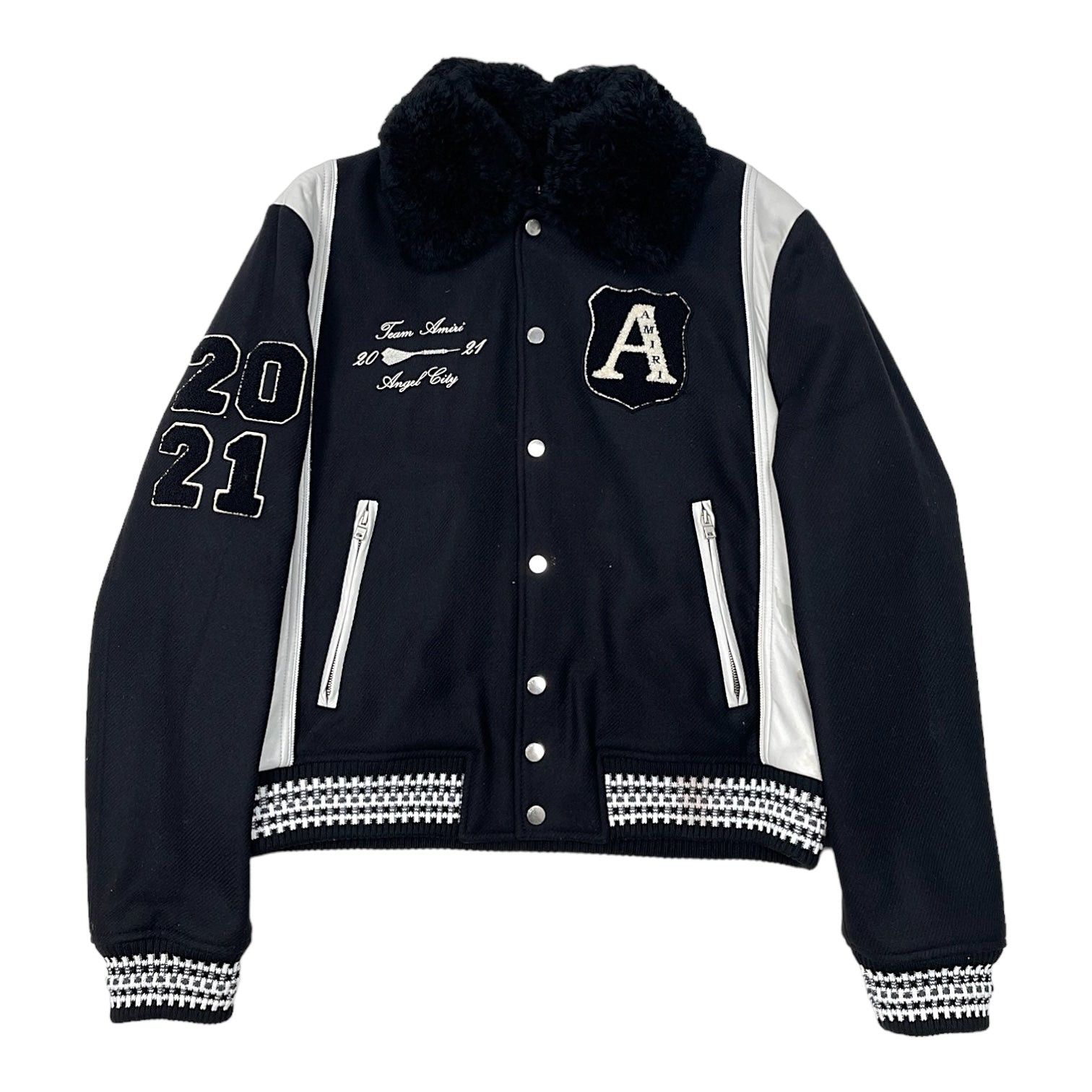 Amiri Always On Point Shearling Varsity Jacket Black White