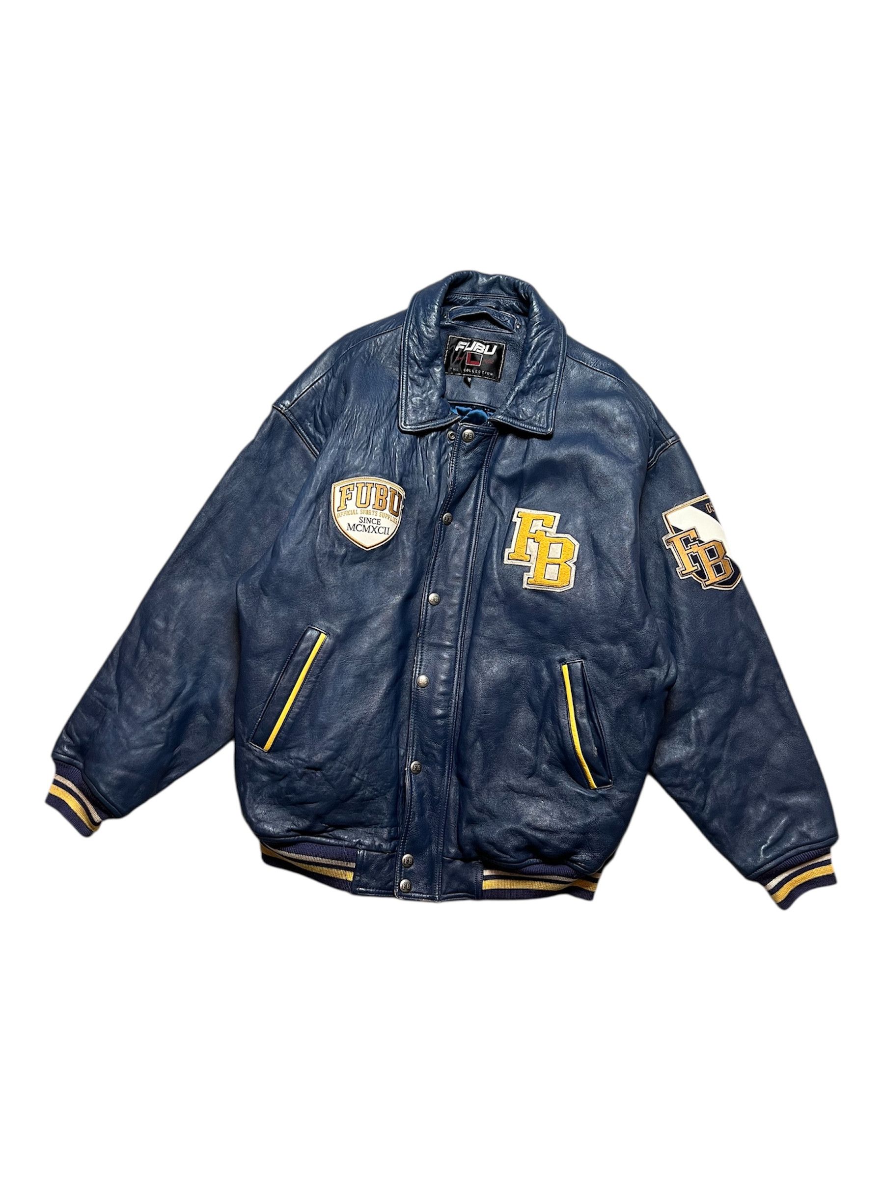 Fubu blue rare streetwear rap leather jacket 90 80 big
