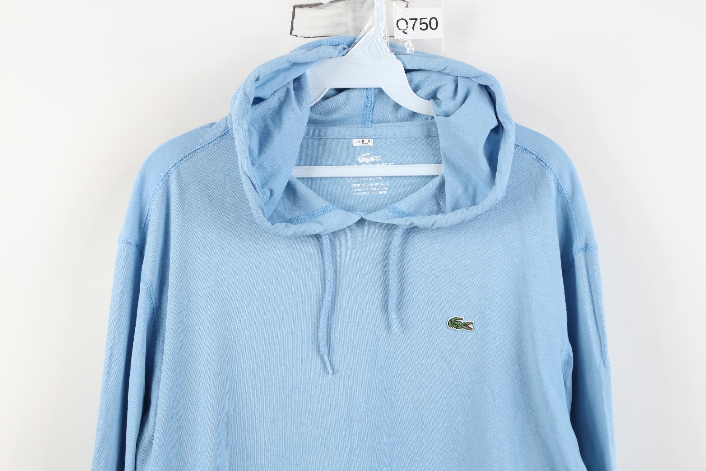 Lacoste Vtg Y2K Lacoste Logo Hoodie T-Shirt Carolina Blue Cotton Size US XL / EU 56 / 4 - 2 Thumbnail