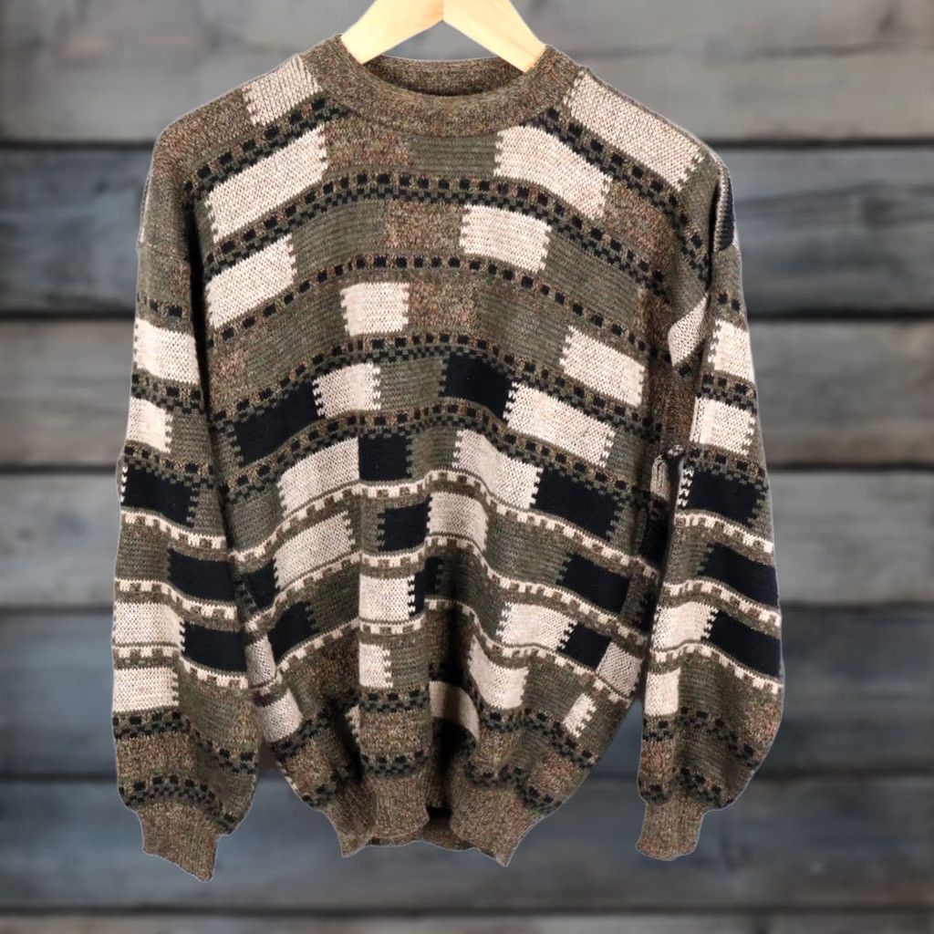 Vintage Bachrach Sweater Mens Medium Green Check Pattern Wool Alpaca Pullover Crew Neck Vintage Regular Modern Dad Hipster Preppy Retro Casual Size US M / EU 48-50 / 2 - 1 Thumbnail