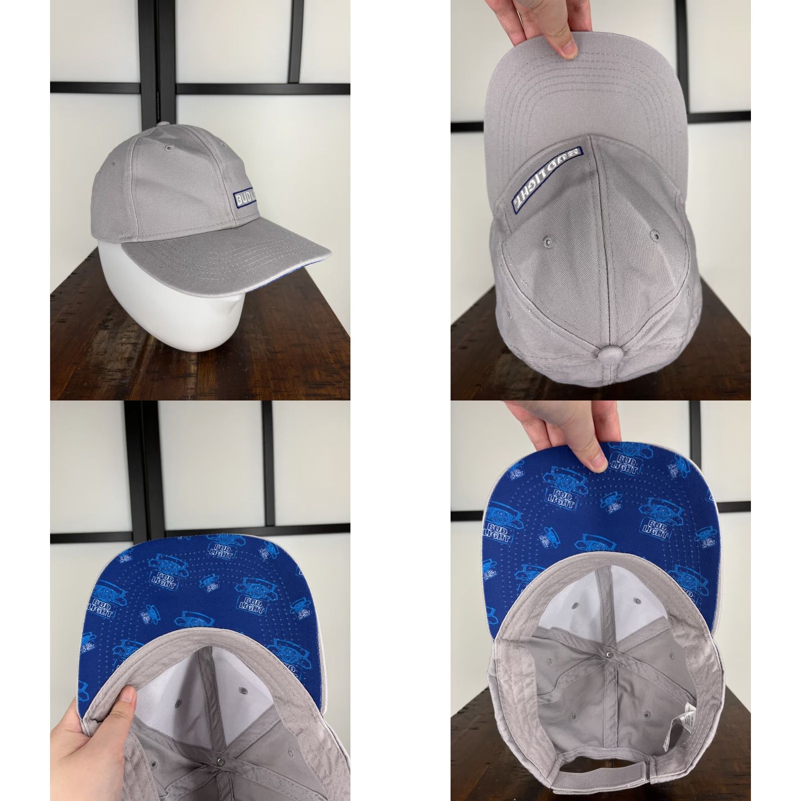 Budweiser Budweiser Hat Cap Strap Back Adult One Size Gray Bud Light Beer 100% Cotton Baseball Cap Mens Size ONE SIZE - 8 Thumbnail
