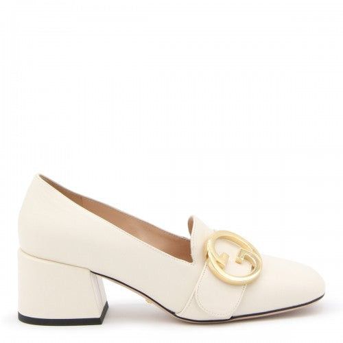 image of Gucci Blondie Leather Mid Heel Pumps Size 39.5 in White, Women's
