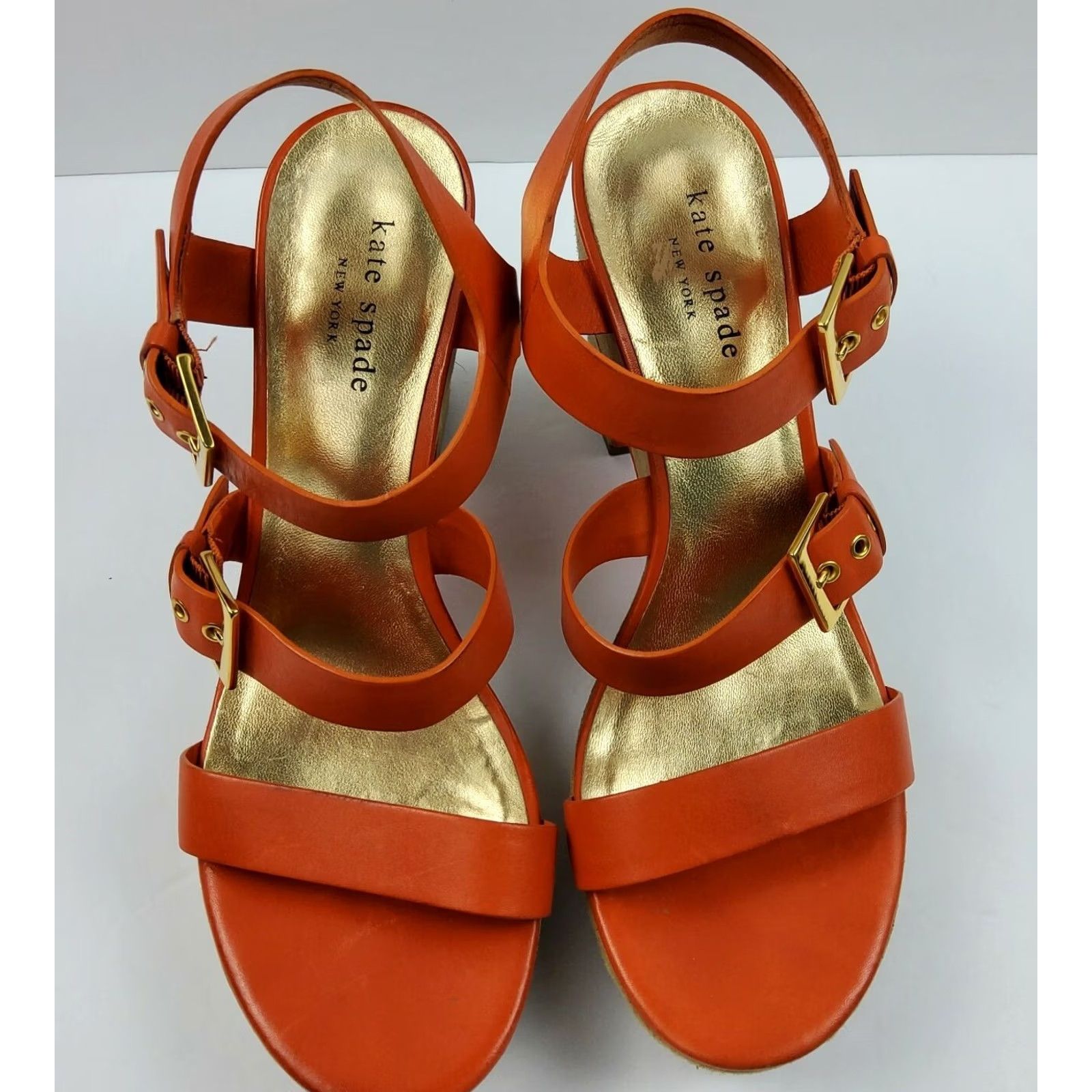 Vintage kate spade new york Leather Strappy Block Heels Sandals Orange Size 7.5 M Womens Size US 8 / IT 38 - 5 Thumbnail