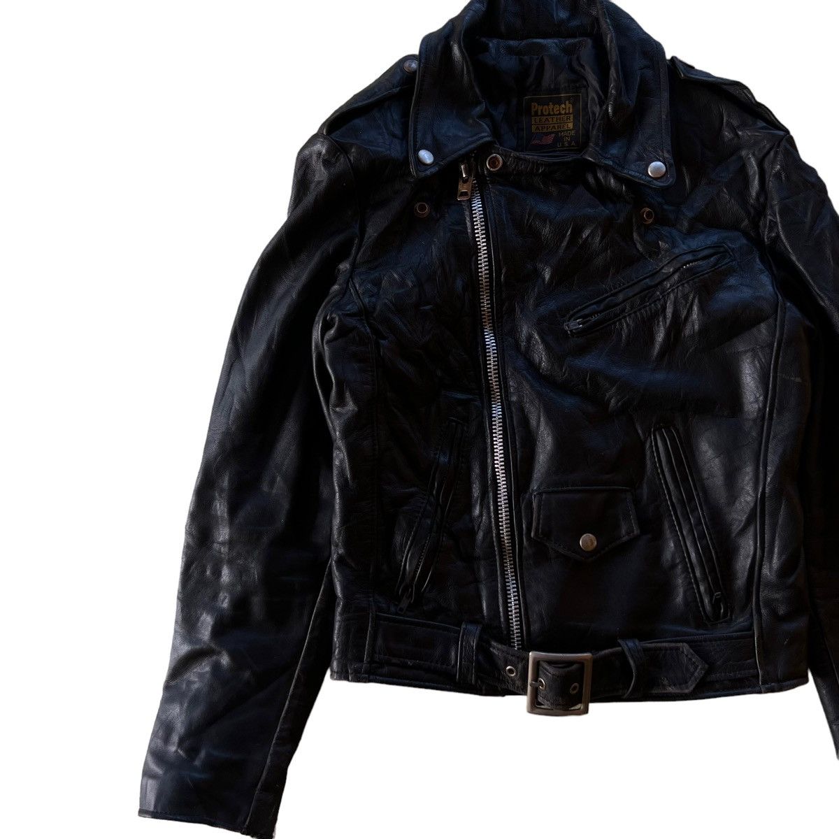 Vintage 🔥VTG LEATHER BIKER JACKET DOUBLE BREAST PROTECH APPAREL Size US M / EU 48-50 / 2 - 8 Thumbnail