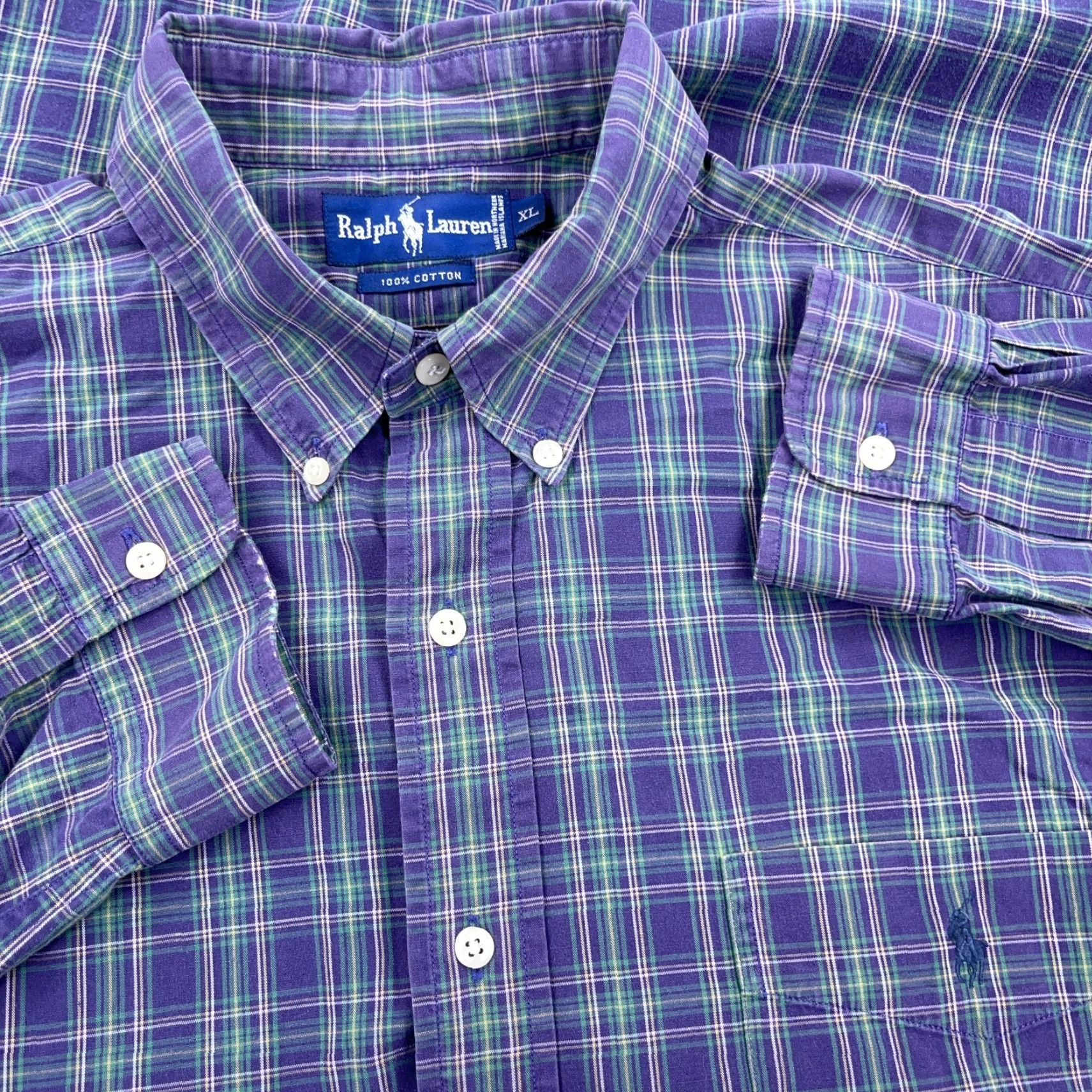 Ralph Lauren Ralph Lauren Oxford Shirt Men XL Purple Plaid Button Up Pocket OCBD Faded VTG • Button-Front • 100% Cotton • Regular Fit Womens? Size US XL / EU 56 / 4 - 2 Thumbnail
