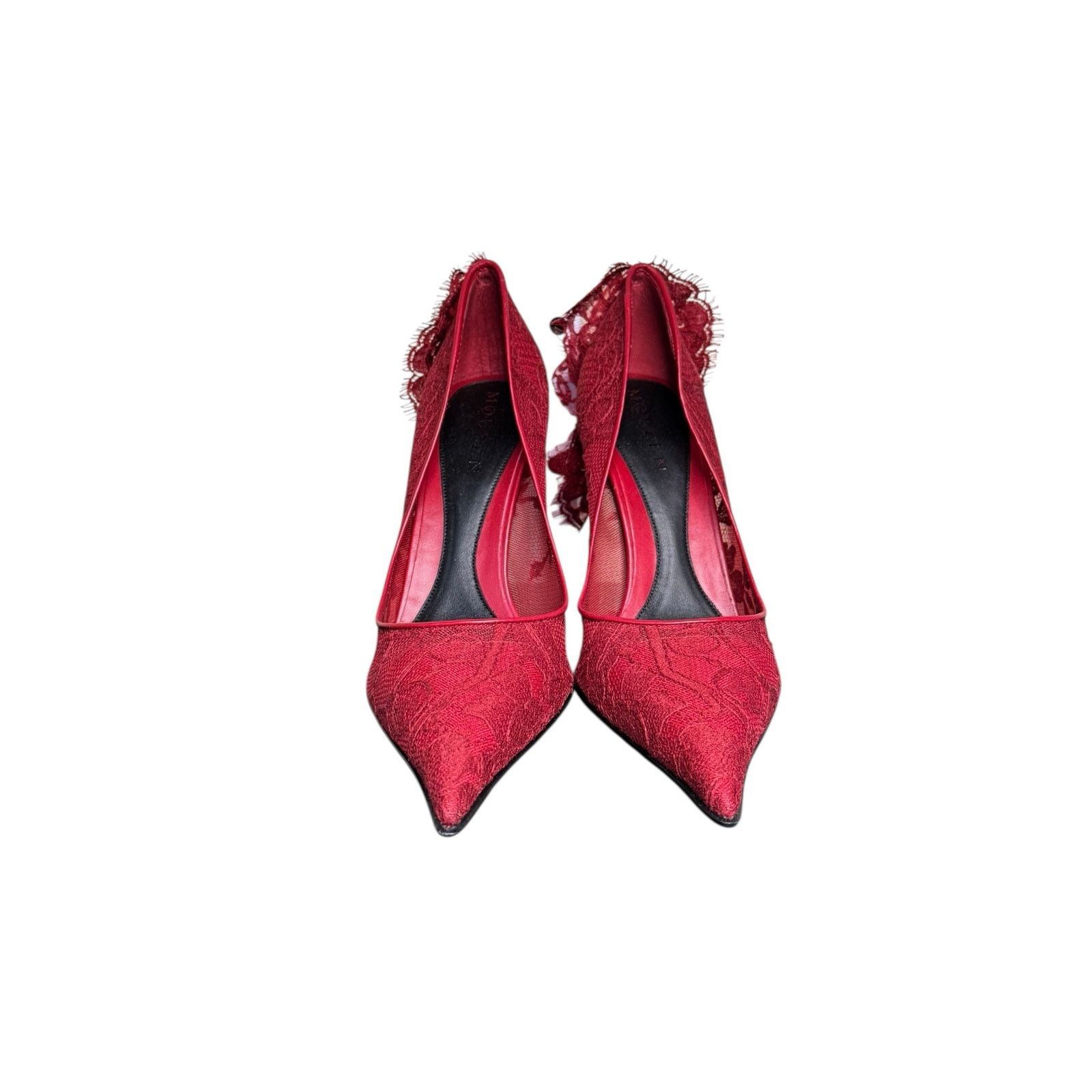 Alexander McQueen Alexander McQueen Drape Lace Pointed Toe Pump Crimson Sz 40 Size US 10 / IT 40 - 4 Thumbnail