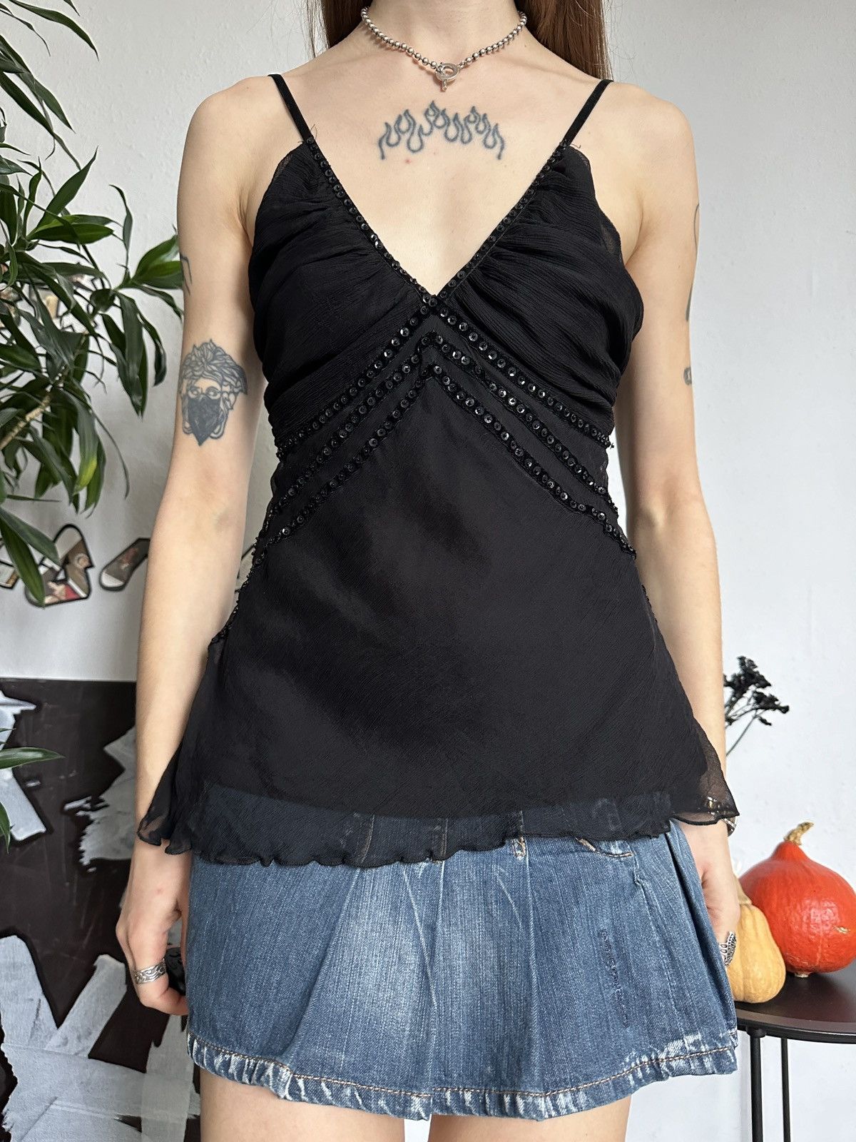 Japanese Brand × Vintage Gorgeous Vintage Silk Bustier Sequins Tank Top Size M / US 6-8 / IT 42-44 - 1 Thumbnail