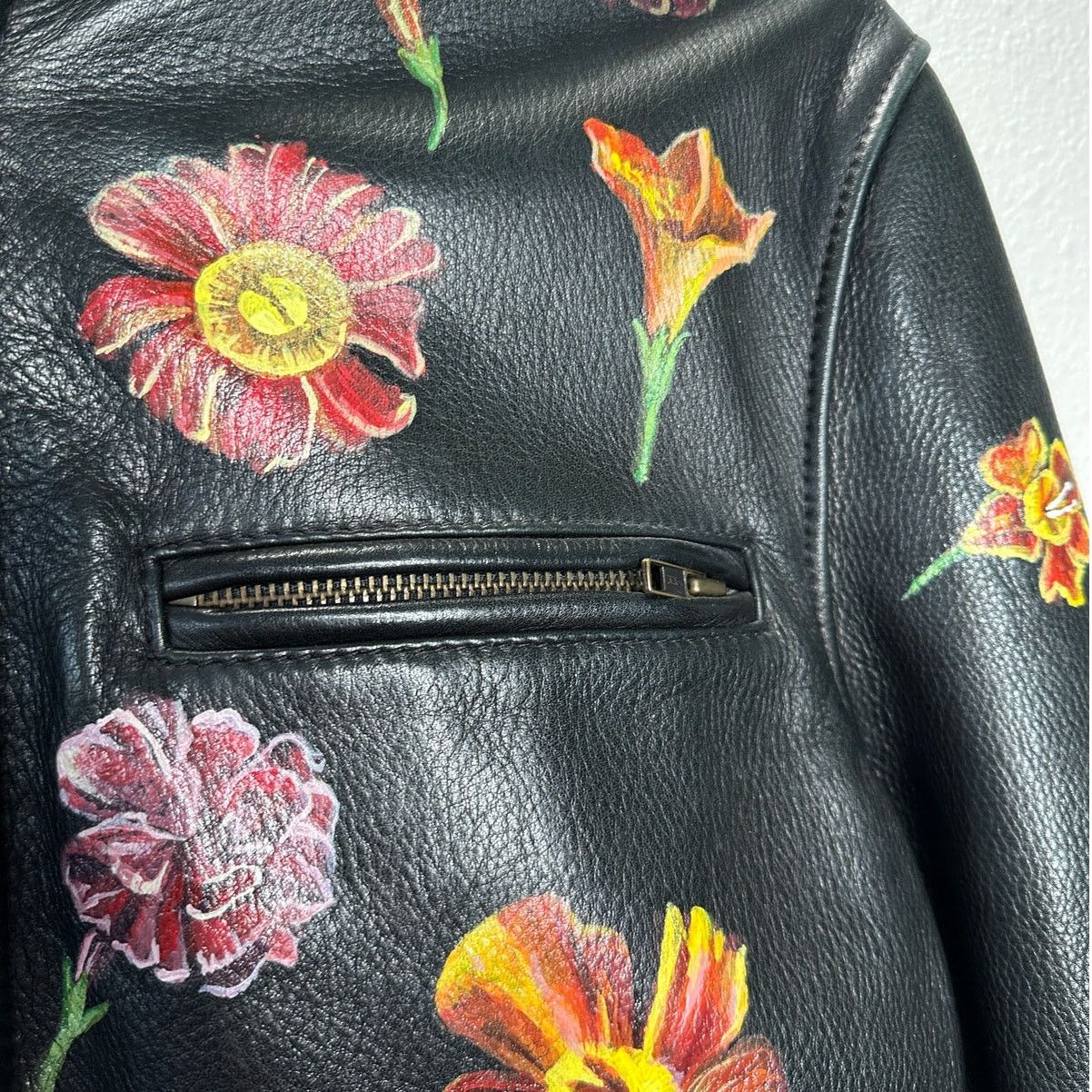 Libertine Libertine Hand-Painted Floral Skull Black Leather Jacket M Size M / US 6-8 / IT 42-44 - 5 Thumbnail