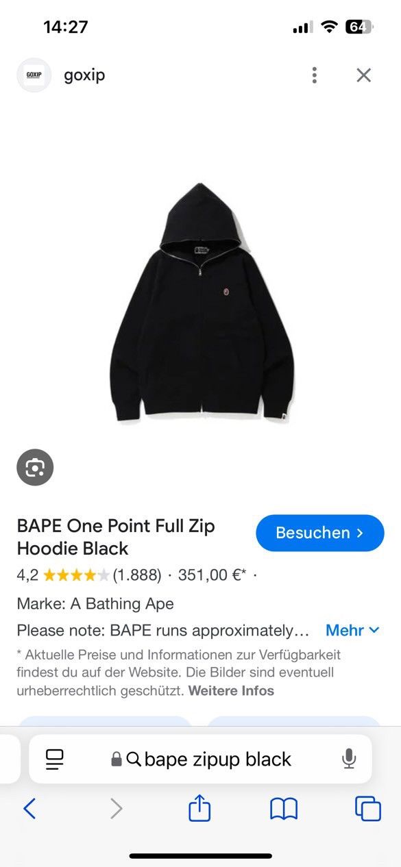 Bape Bape One Point Full Zip Hoodie Size US XL / EU 56 / 4 - 1 Thumbnail