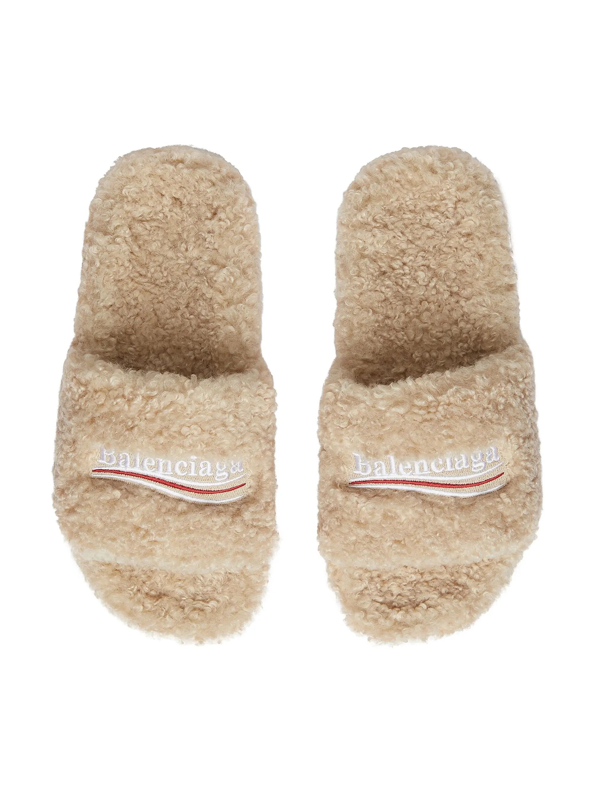 Balenciaga o1w1db11125 Furry Slide Sandals in Beige Size US 7 / IT 37 - 5 Thumbnail