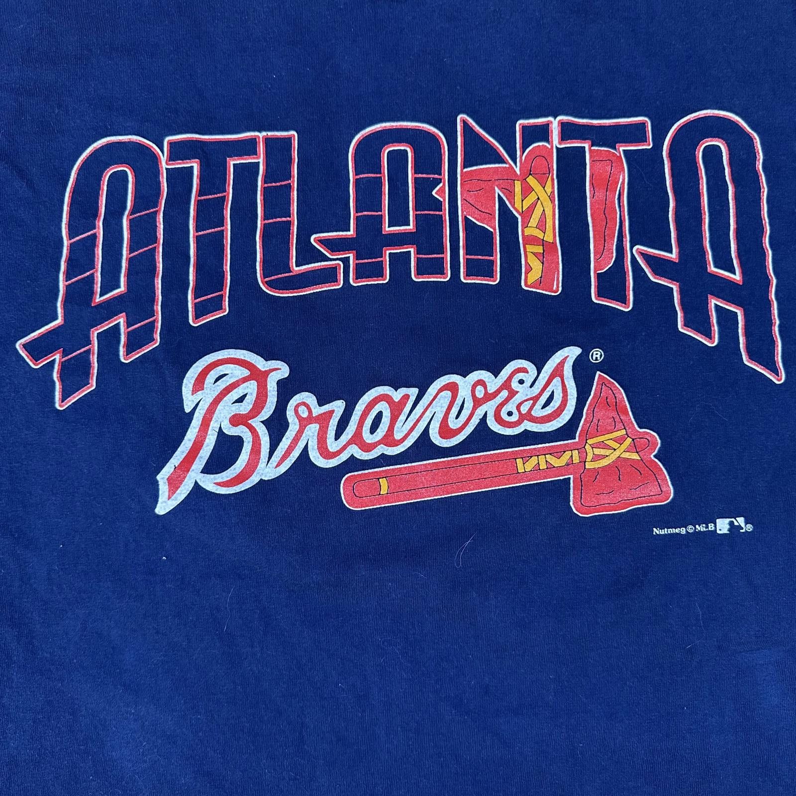 Nutmeg Nutmeg Men T-Shirt Large Navy Atlanta Braves Vintage Single Size US L / EU 52-54 / 3 - 3 Thumbnail