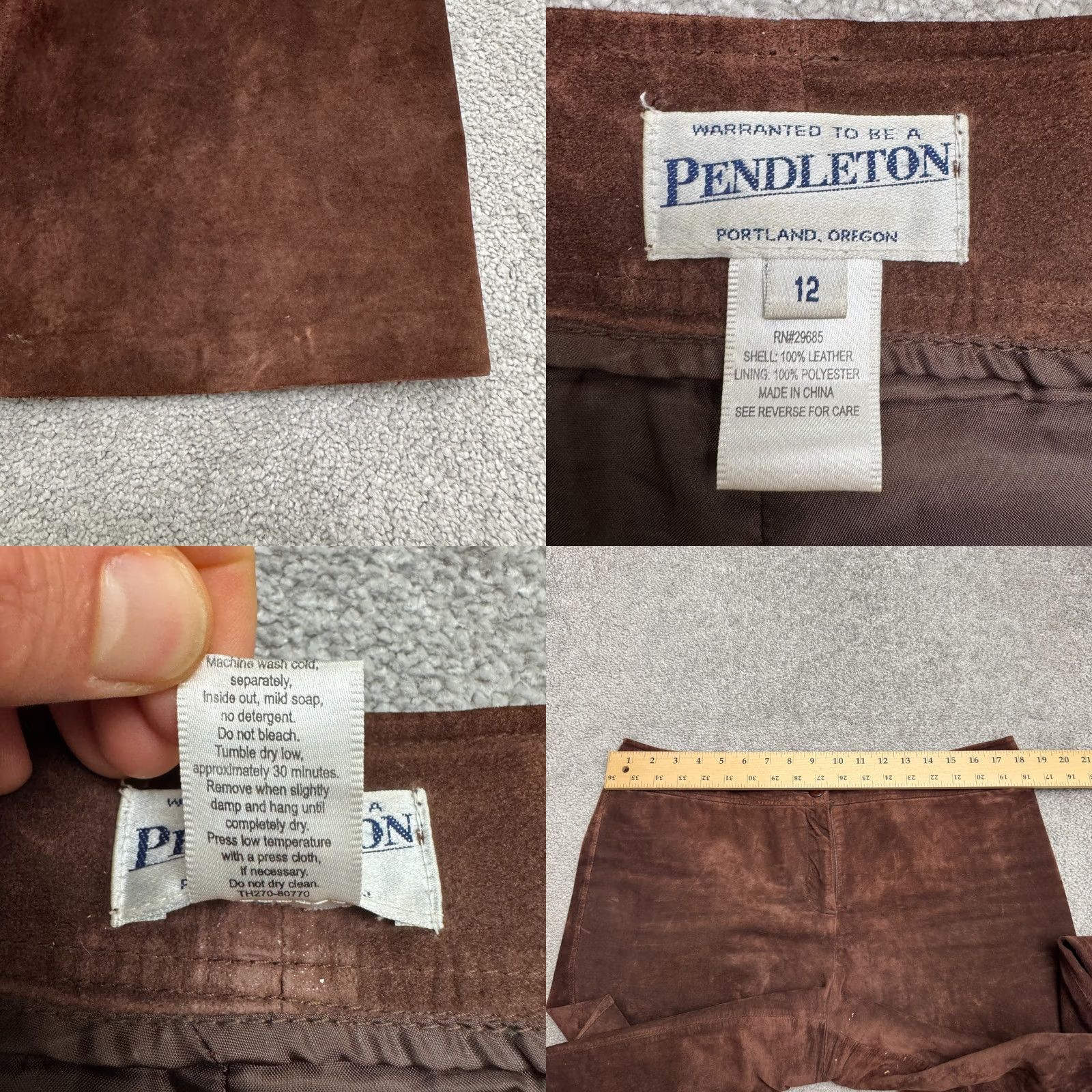 Pendleton VINTAGE Pendleton Suede Leather Pants Womens 12 Brown High Rise Straight Leg Chino 90s Retro Casual Workwear Womens Size 34" / US 12 / IT 48 - 8 Thumbnail