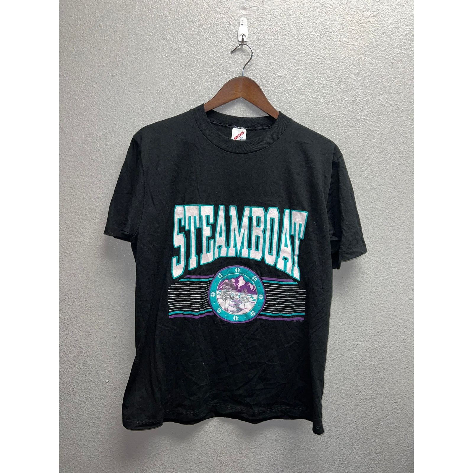 Jerzees Vintage Test Print Shirt Steamboat Ski Graphic L Black Tee Size US L / EU 52-54 / 3 - 1 Thumbnail