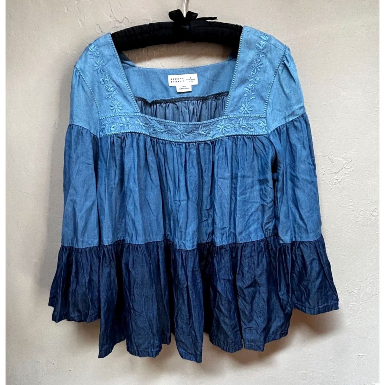 Vintage VINTAGE Kate Spade Broome Street Women's Square Neck Chambray Tiered Blouse Medium Blue Size M / US 6-8 / IT 42-44 - 2 Thumbnail