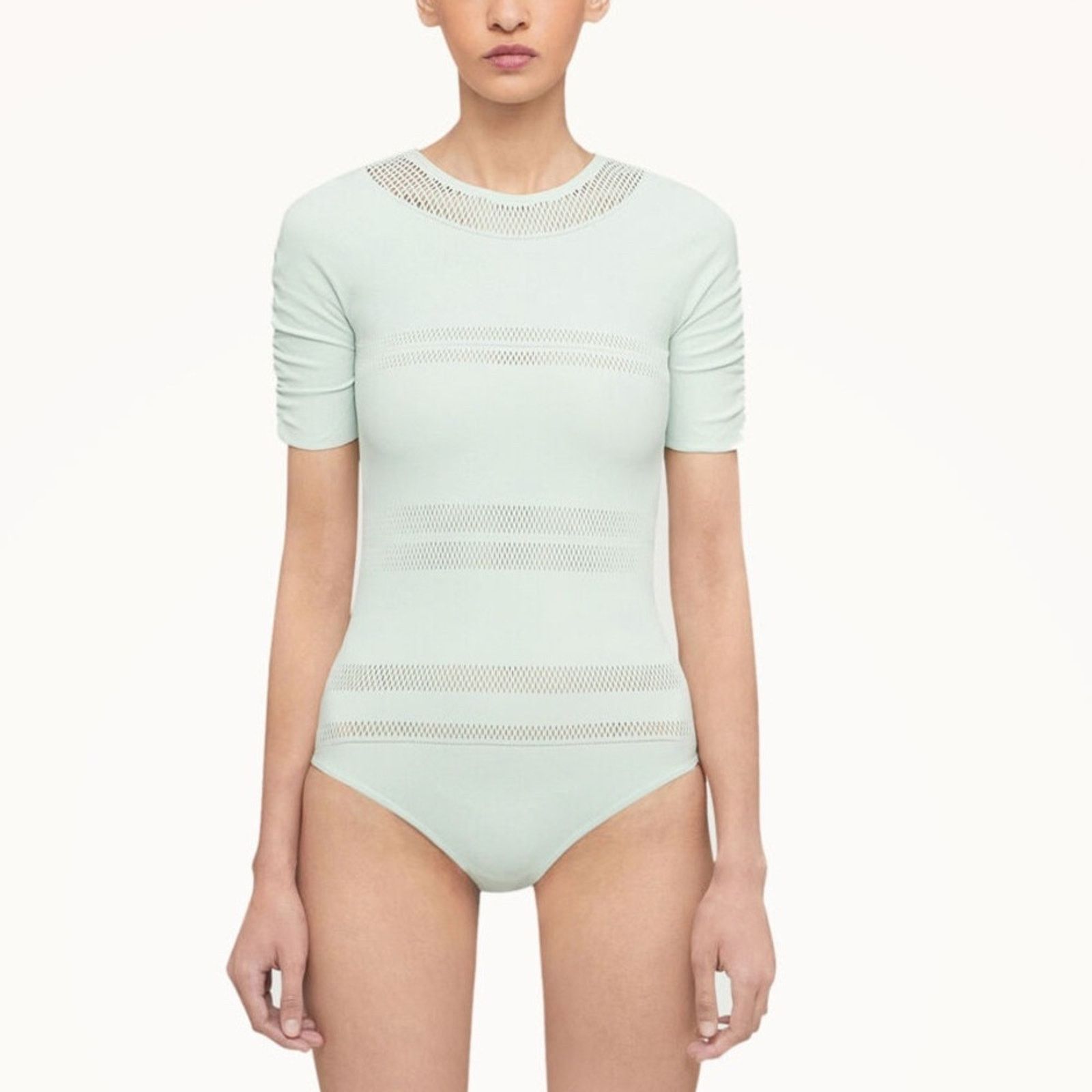 Wolford NWT! Wolford Aqua Bodysuit, Size S Mint Color Net Lines Body Size S / US 4 / IT 40 - 1 Thumbnail