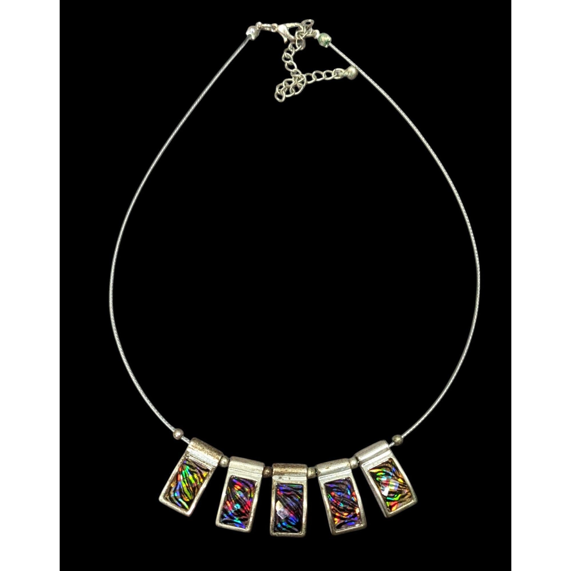 Other Rainbow Holographic Tiger Stripe Silver Tone Charm Necklace Size ONE SIZE - 1 Thumbnail
