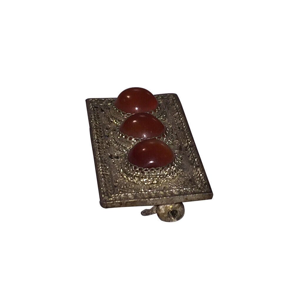 Designer Art Deco Chinese Sterling Filigree Carnelian Cabochon Brooch Size ONE SIZE - 2 Thumbnail