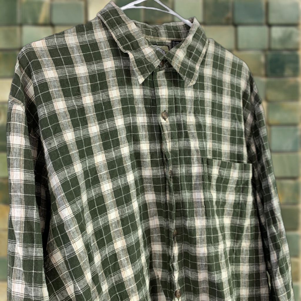 Vintage Vtg 90s OTB On The Brink Green Plaid Linen Blend Long Sleeve Shirt Mens XL Shirt Size US XL / EU 56 / 4 - 1 Thumbnail
