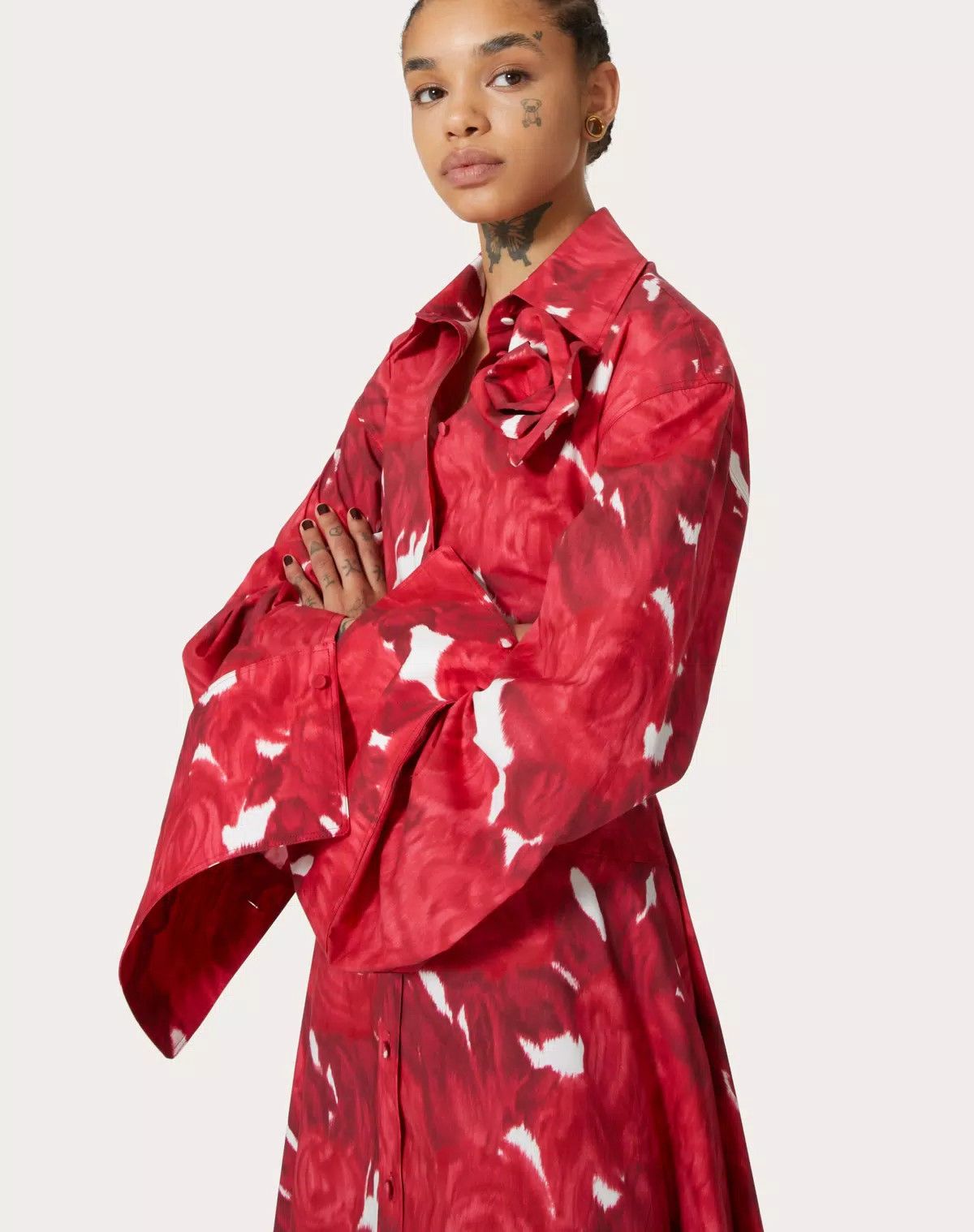 Valentino o1s1wg110625 Moire Poplin Midi Dress in Red/Milk Size XS / US 0-2 / IT 36-38 - 5 Thumbnail