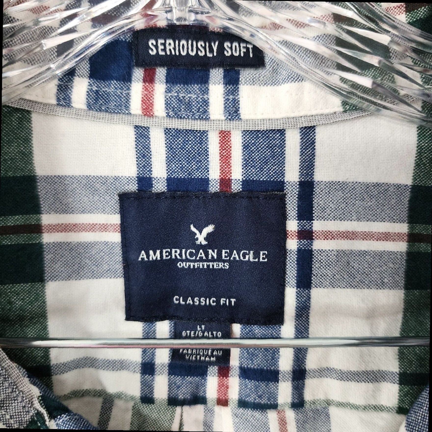 American Eagle Outfitters American Eagle Big & Tall Mens Plaid Flannel Shirt Long Sleeve Blue Green White Multicolor Size US L / EU 52-54 / 3 - 4 Thumbnail
