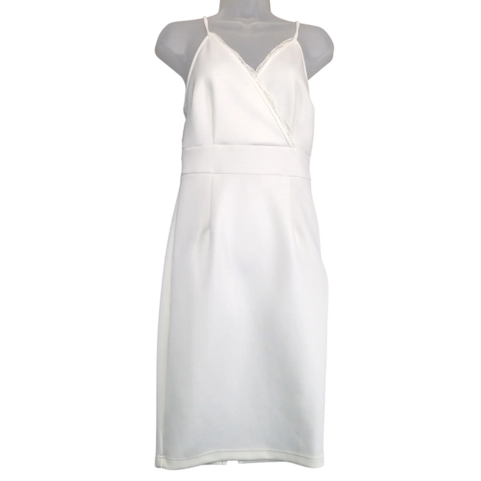 Venus Venus White Wrap V-Neck Bodycon Dress Sz 6 Lace Trim Scuba Size M / US 6-8 / IT 42-44 - 1 Thumbnail