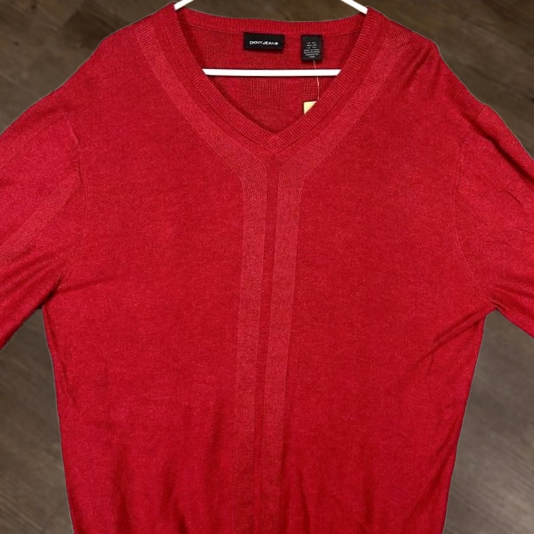 DKNY DKNY Womens Red Sweater 2XL V-Neck Pullover Long Sleeve Casual Knit Knit Pullover Shirt Girls Mens Size XXL / US 16-18 / IT 52-54 - 1 Thumbnail