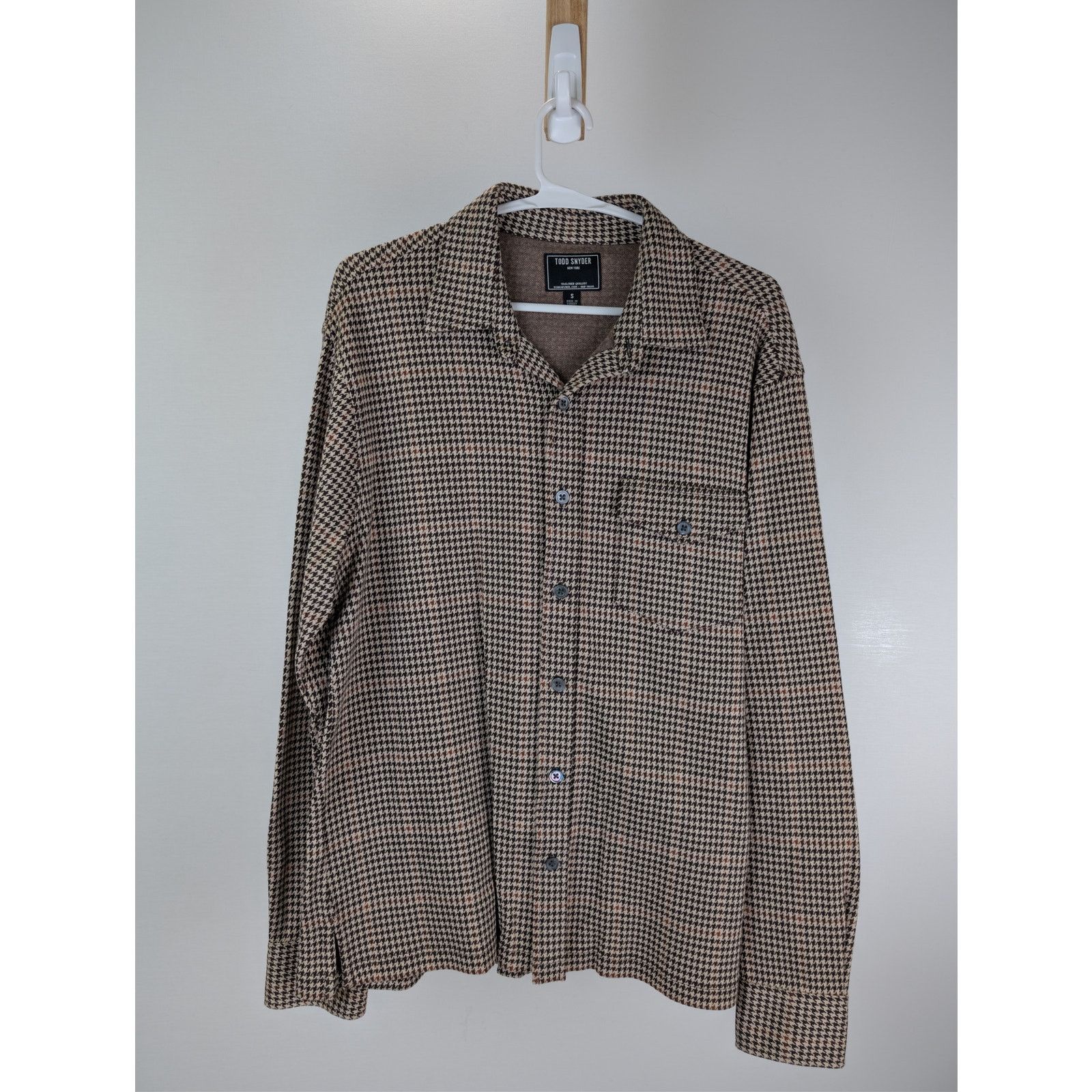Todd Snyder o1rshd1 CC20 Houndstooth Double Knit Polo Shirt Saddle Brown Size US S / EU 44-46 / 1 - 2 Thumbnail