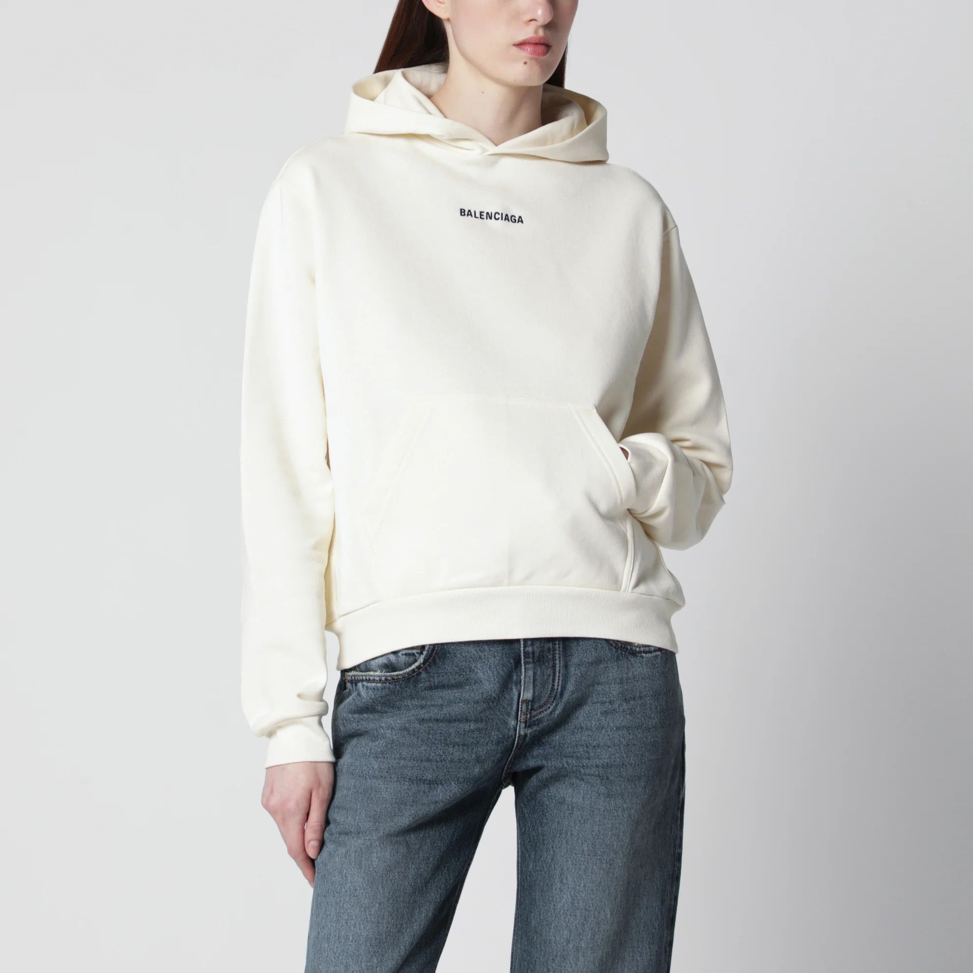 Balenciaga o1d2blof0426 Medium-fit Embroidered Hoodie in Cream Size XS / US 0-2 / IT 36-38 - 1 Thumbnail