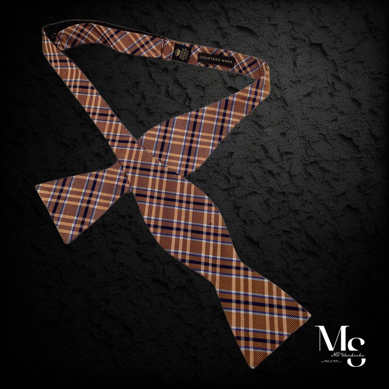 Countess Mara COUNTESS MARA Orange Plaids & Cheks Adjust Self Bow Tie Silk Size ONE SIZE - 3 Thumbnail
