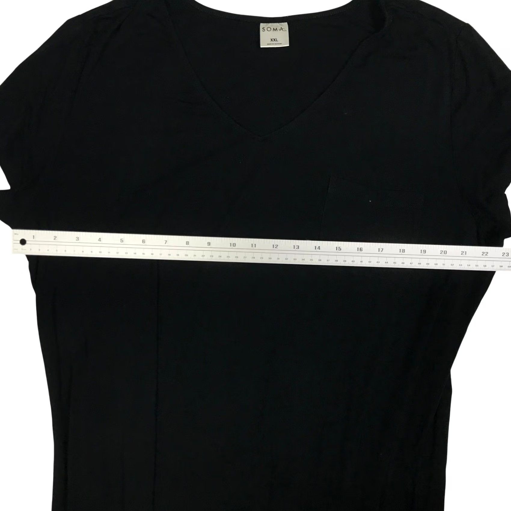 Vintage Soma Black V-Neck Short Sleeve Maxi Nightgown XXL Chest Pocket Rayon Stretch Size 40" / US 18 - 3 Thumbnail