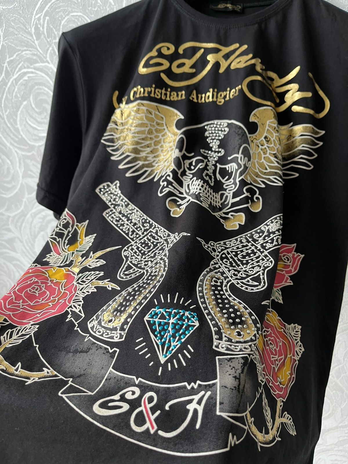 Ed Hardy Vintage Y2k Ed Hardy Skull Gun ☠️ Big Logo Rare T-Shirt 90s Size US L / EU 52-54 / 3 - 3 Thumbnail