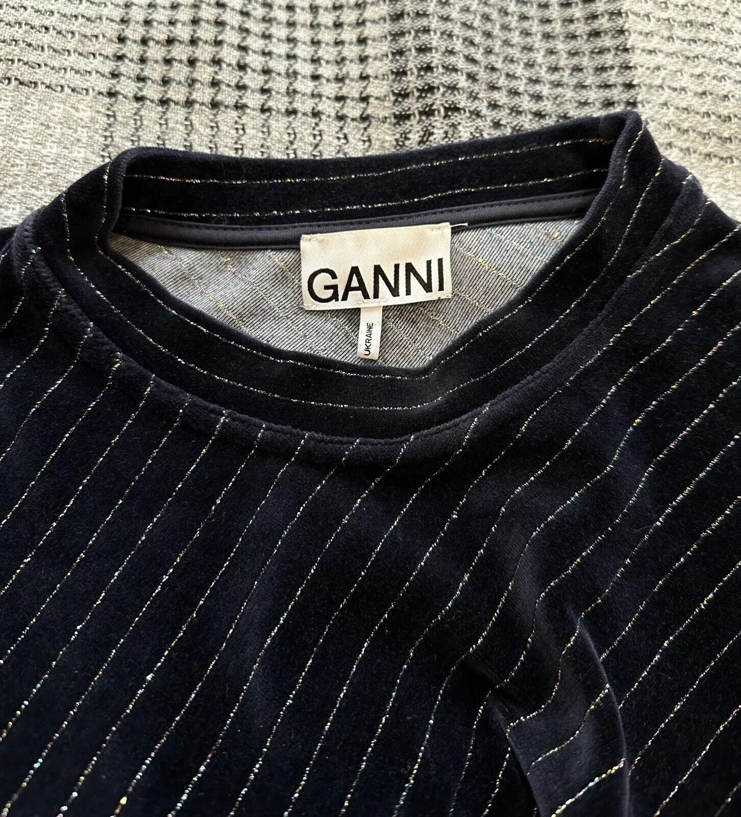Ganni GANNI Velvet Sequins Pinstriped Metallic Top Longsleeve Size XS / US 0-2 / IT 36-38 - 5 Thumbnail