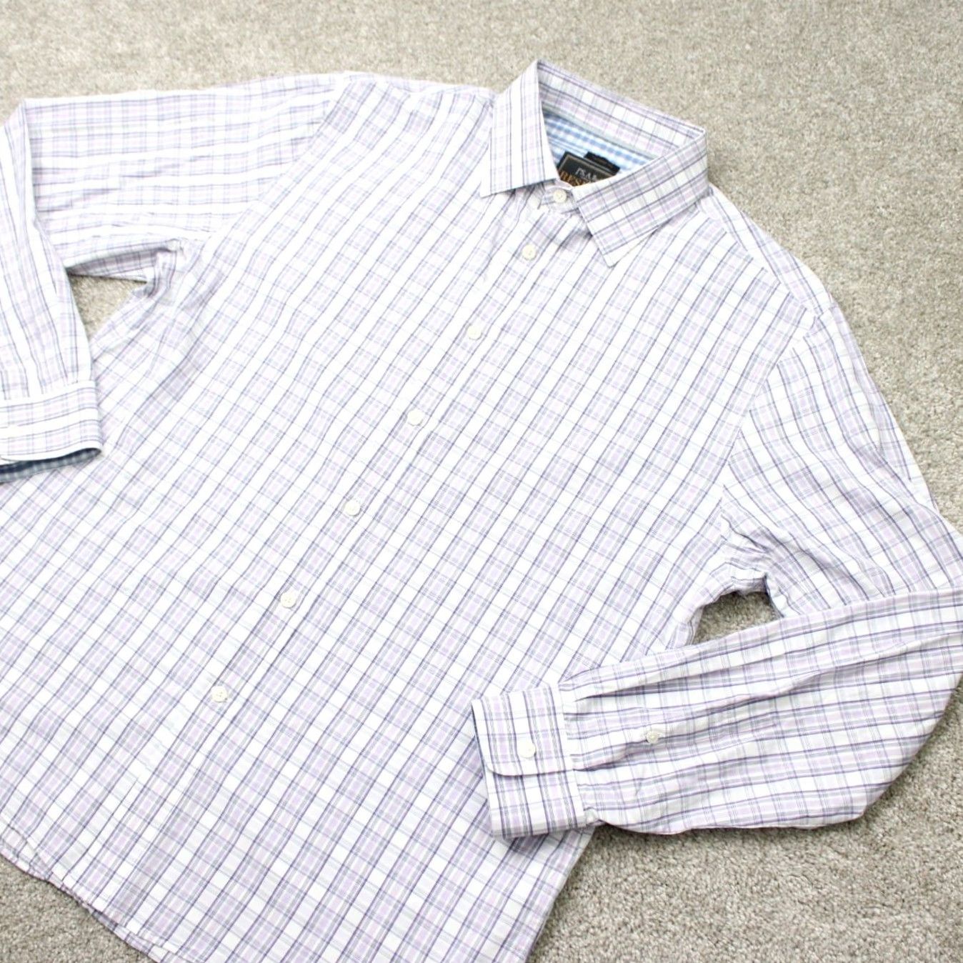 Jos. A. Bank Jos A Bank Reserve Shirt Mens Large Purple/Blue Plaid Cotton/Cashmere Tailored Fit L/S Size US L / EU 52-54 / 3 - 3 Thumbnail