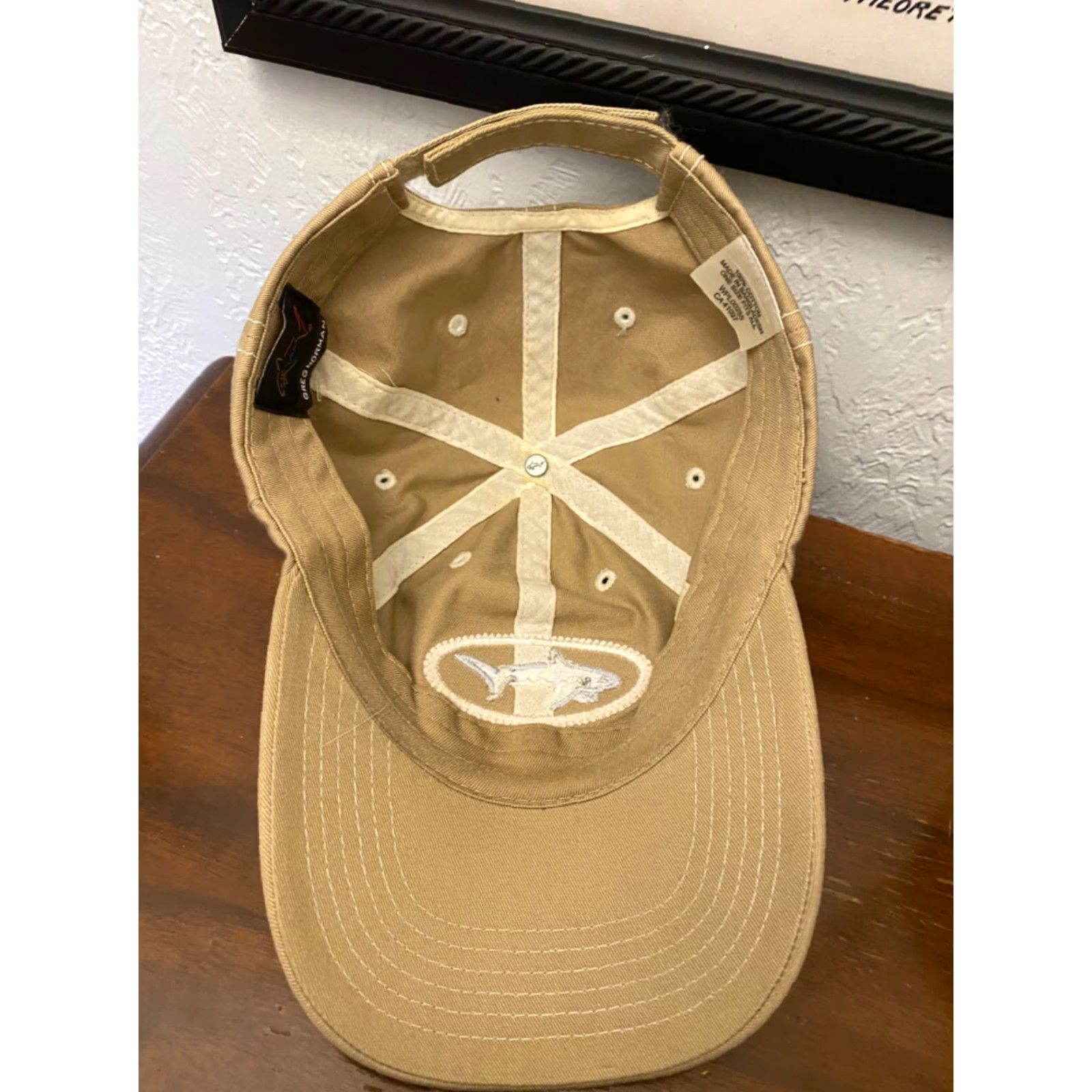 Logo 7 Greg Norman The Shark Logo Fish Golf Hat Cap Adjustable Tan Embroidered Size ONE SIZE - 4 Thumbnail