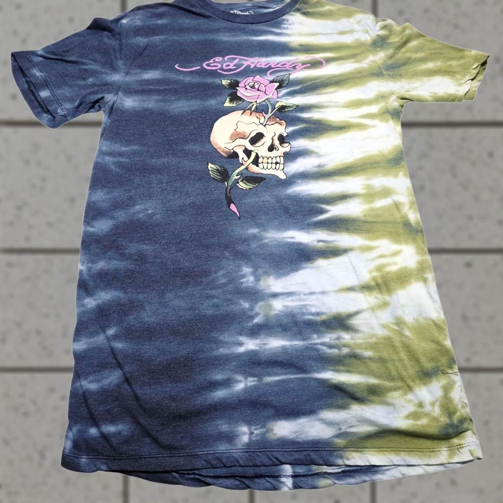 Ed Hardy VINTAGE Ed Hardy Tie Dye T Shirt Women's S/M Multicoloured Skull Graphic Print Tee Y2K Mens? Size S / US 4 / IT 40 - 1 Thumbnail