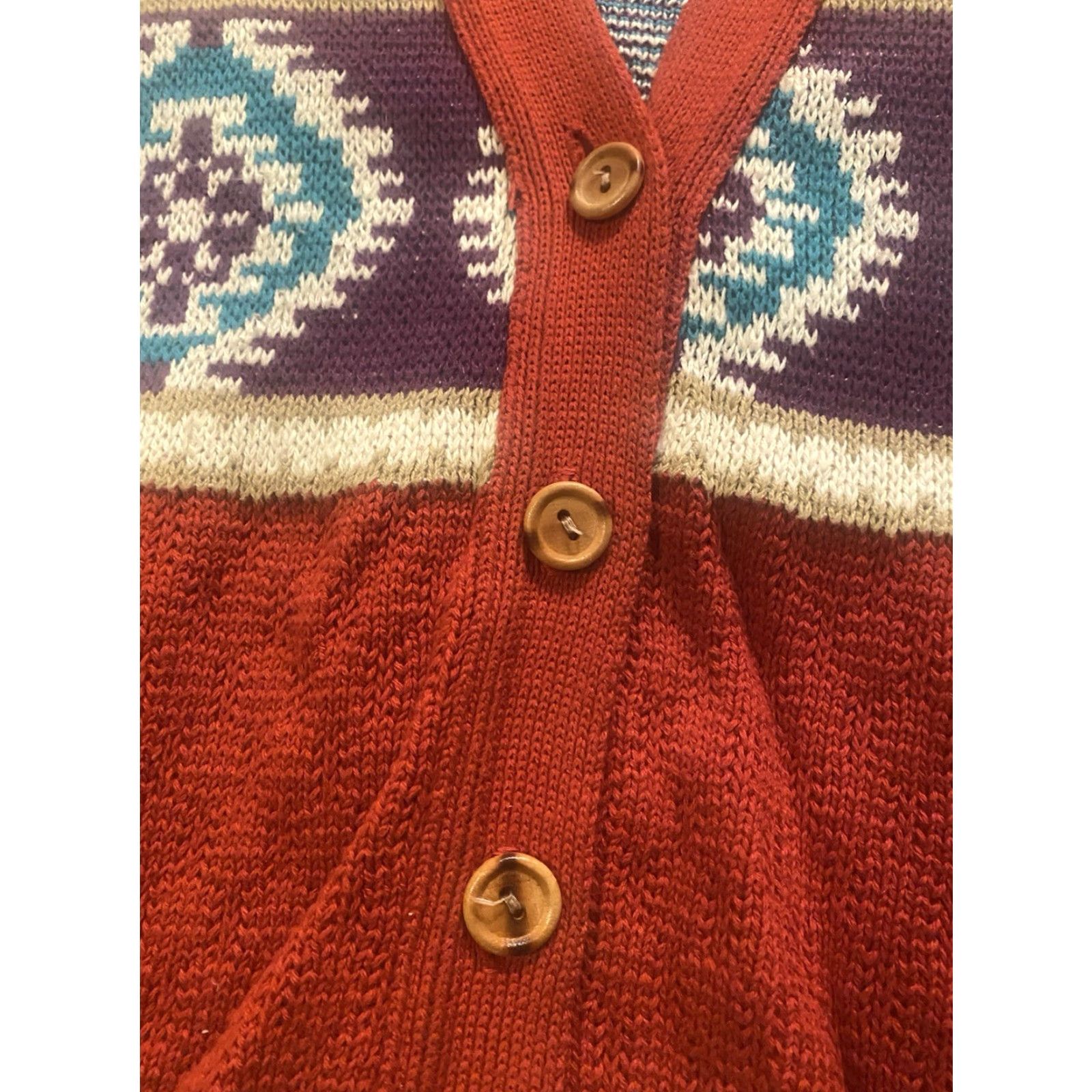 Loft VINTAGE Sweater Loft Knit Cardigan Aztec 100% Cotton Women’s Large Made In USA Size L / US 10 / IT 46 - 3 Thumbnail