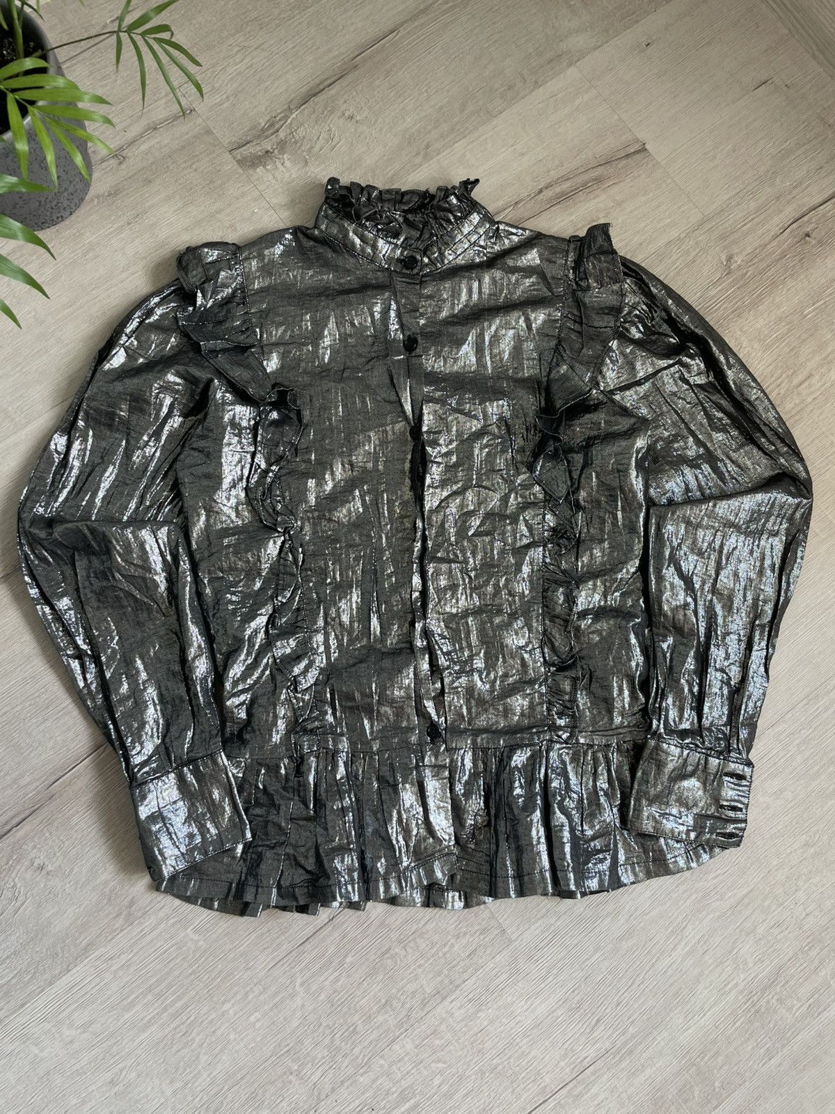 Hysteric Glamour × If Six Was Nine Baroque Mirror Blouse Black Metallic Ruffles Gucci Vibe Y2k Size S / US 4 / IT 40 - 3 Thumbnail