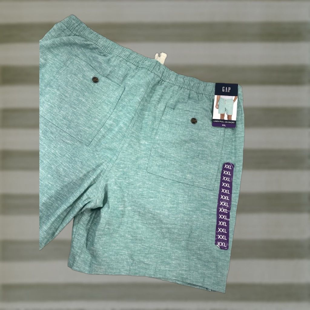 Gap VINTAGE? (No) Gap Linen Pull On Shorts Men 2XL 42X10 Green Elastic Waist Drawstring Pockets Shirt? Size US 39 - 1 Thumbnail