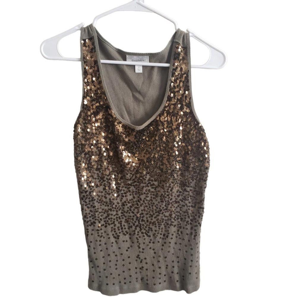 Designer CT287 Dress Barn Sequined Ribbed Army Green Tank M Size M / US 6-8 / IT 42-44 - 1 Thumbnail