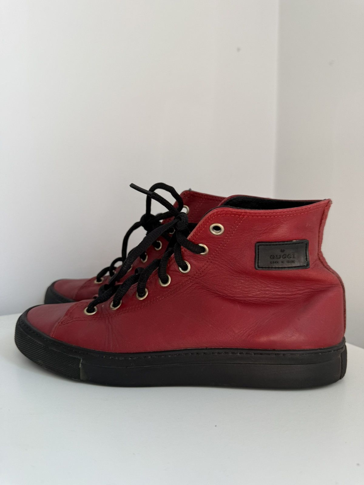 Gucci Gucci High Top Sneakers red Leather logo Size US 5 / EU 37 - 3 Thumbnail