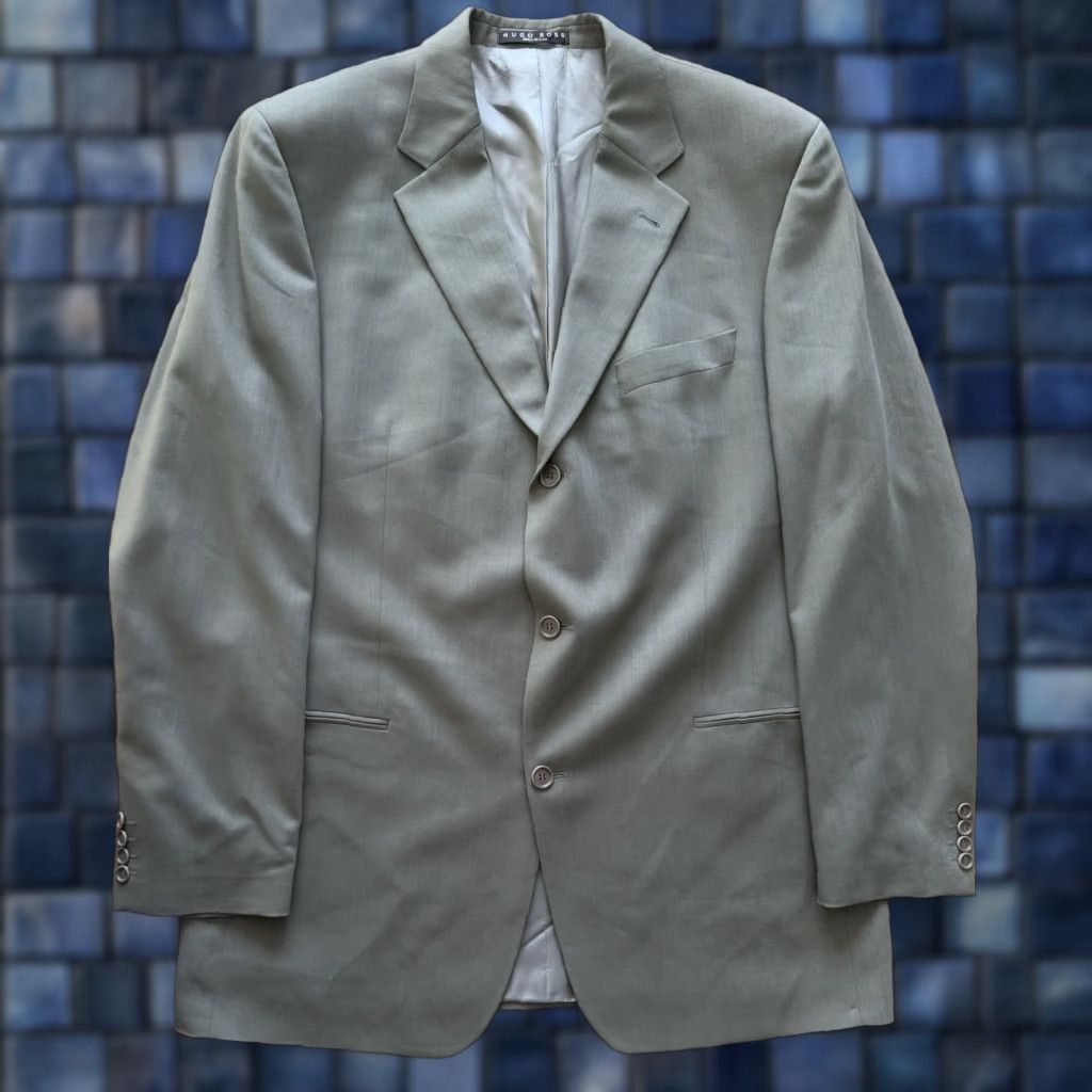 Hugo Boss VINTAGE Hugo Boss Green Einstein Blazer Mens 46L Ventless Sport Jacket Coat USA Size 46R - 1 Thumbnail